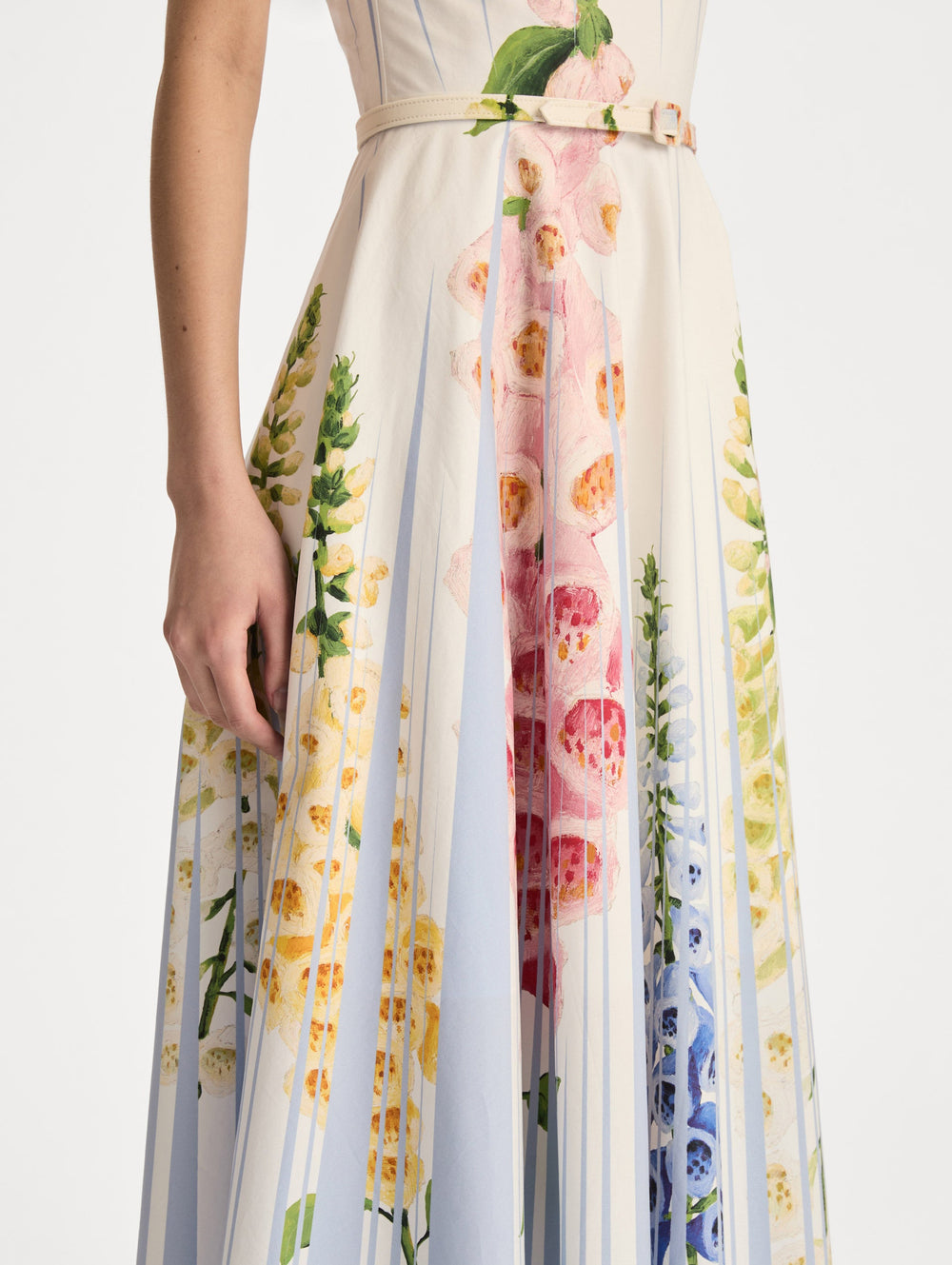 Oscar de la Renta Foxglove Trompe L’oeil Cotton Poplin Dress