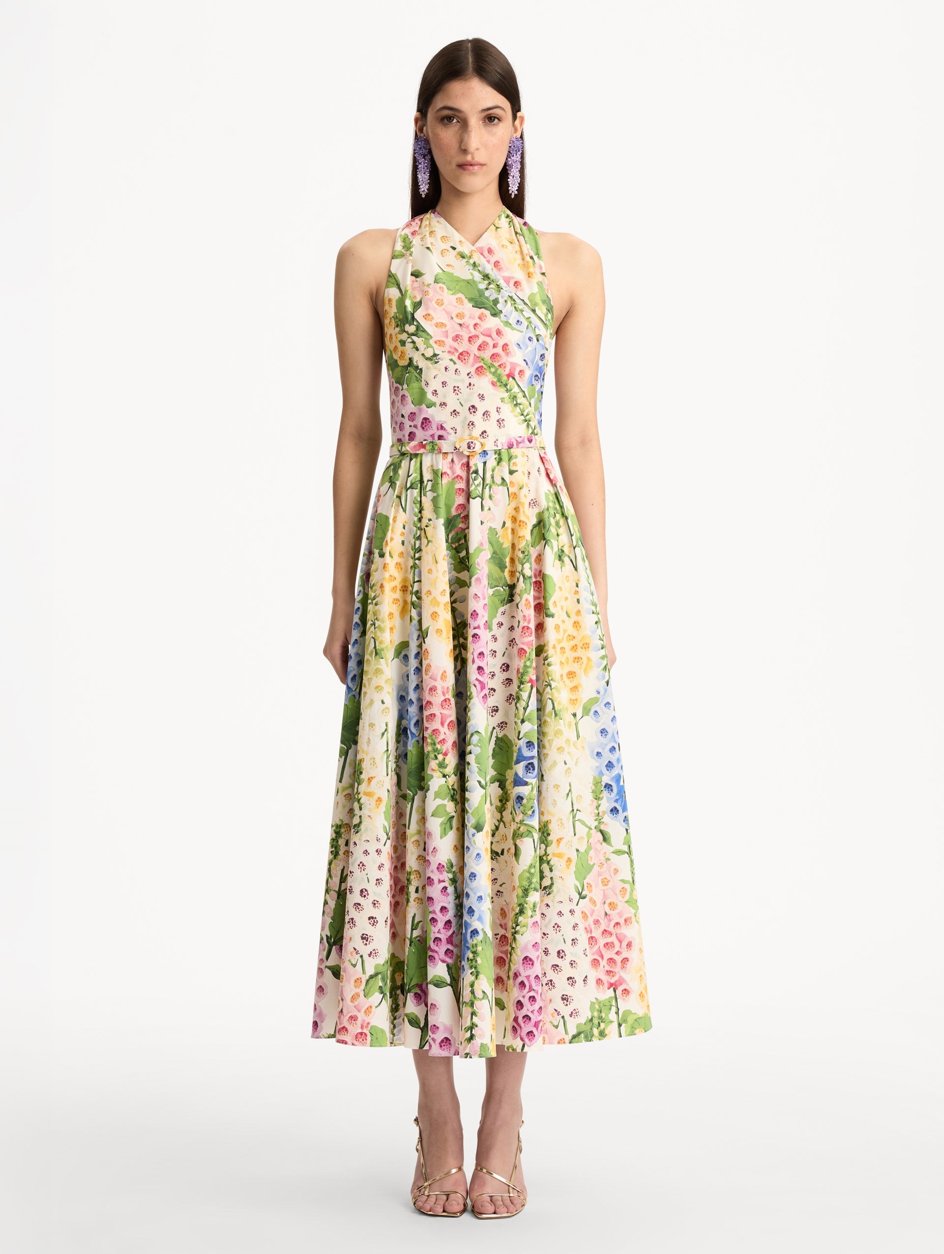 Oscar de la Renta Foxglove Cotton Poplin Halter Dress