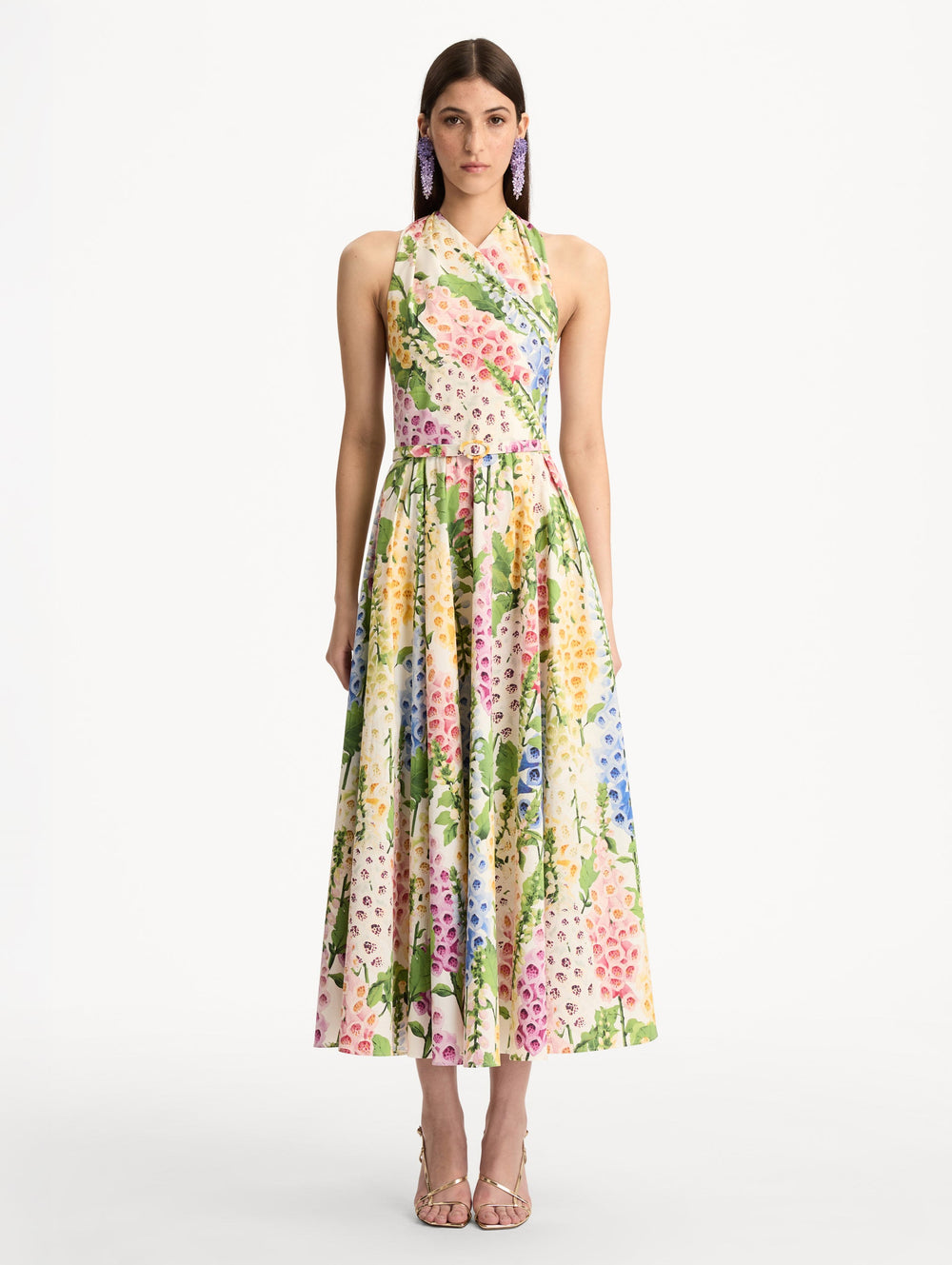 Oscar de la Renta Foxglove Cotton Poplin Halter Dress