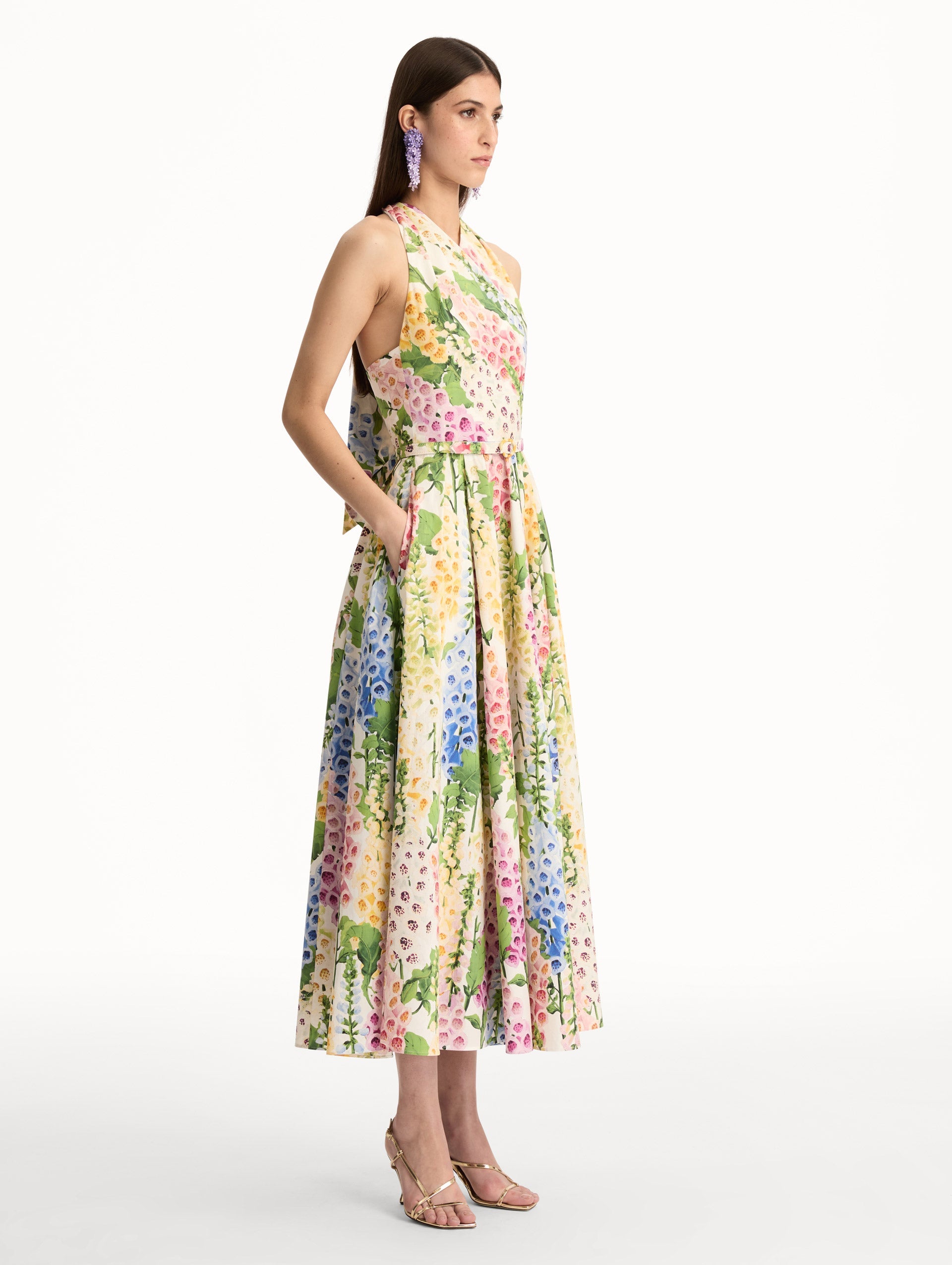 Oscar de la Renta Foxglove Cotton Poplin Halter Dress