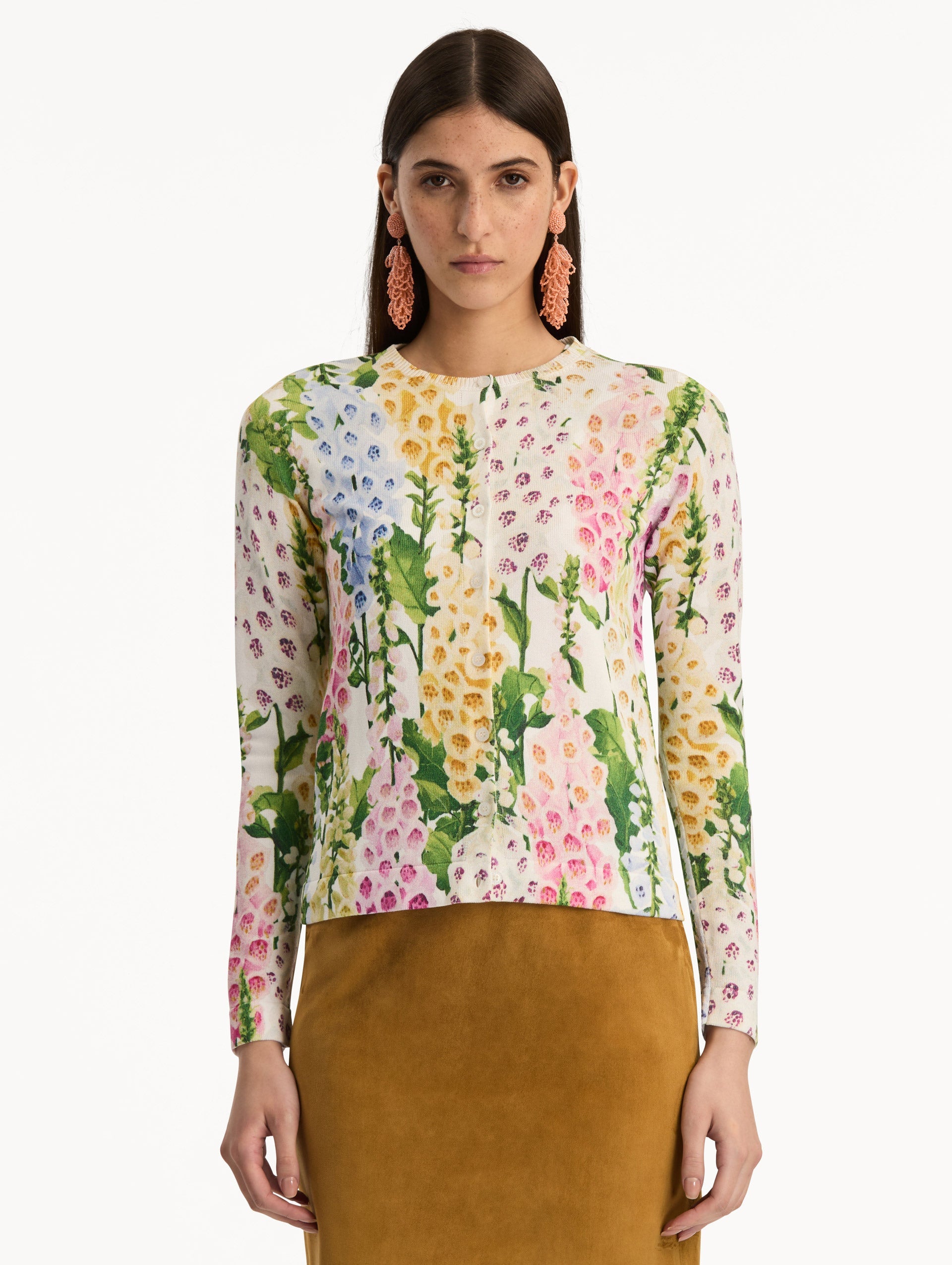 Oscar de la Renta Foxglove Printed Cardigan