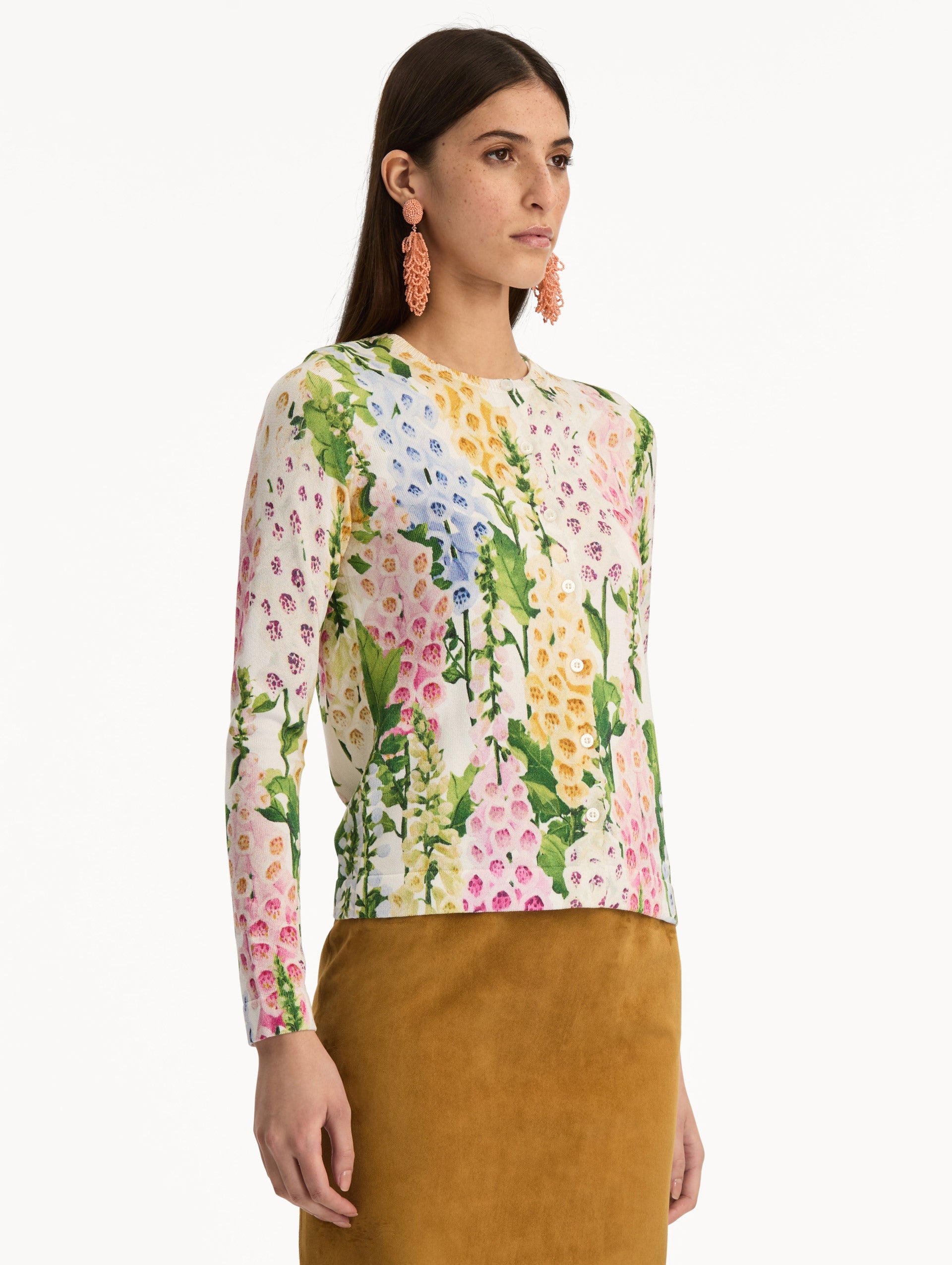 Oscar de la Renta Foxglove Printed Cardigan