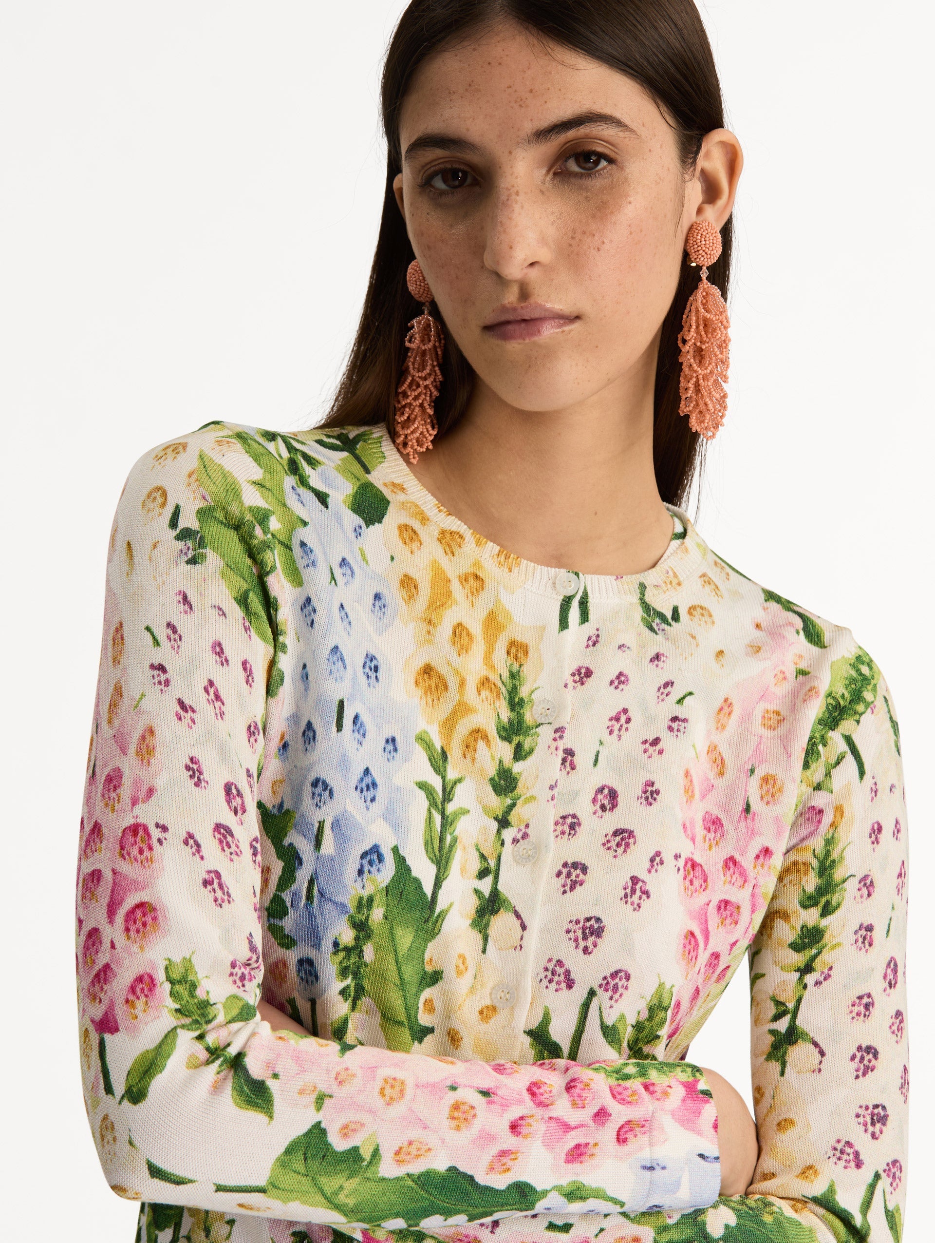 Oscar de la Renta Foxglove Printed Cardigan