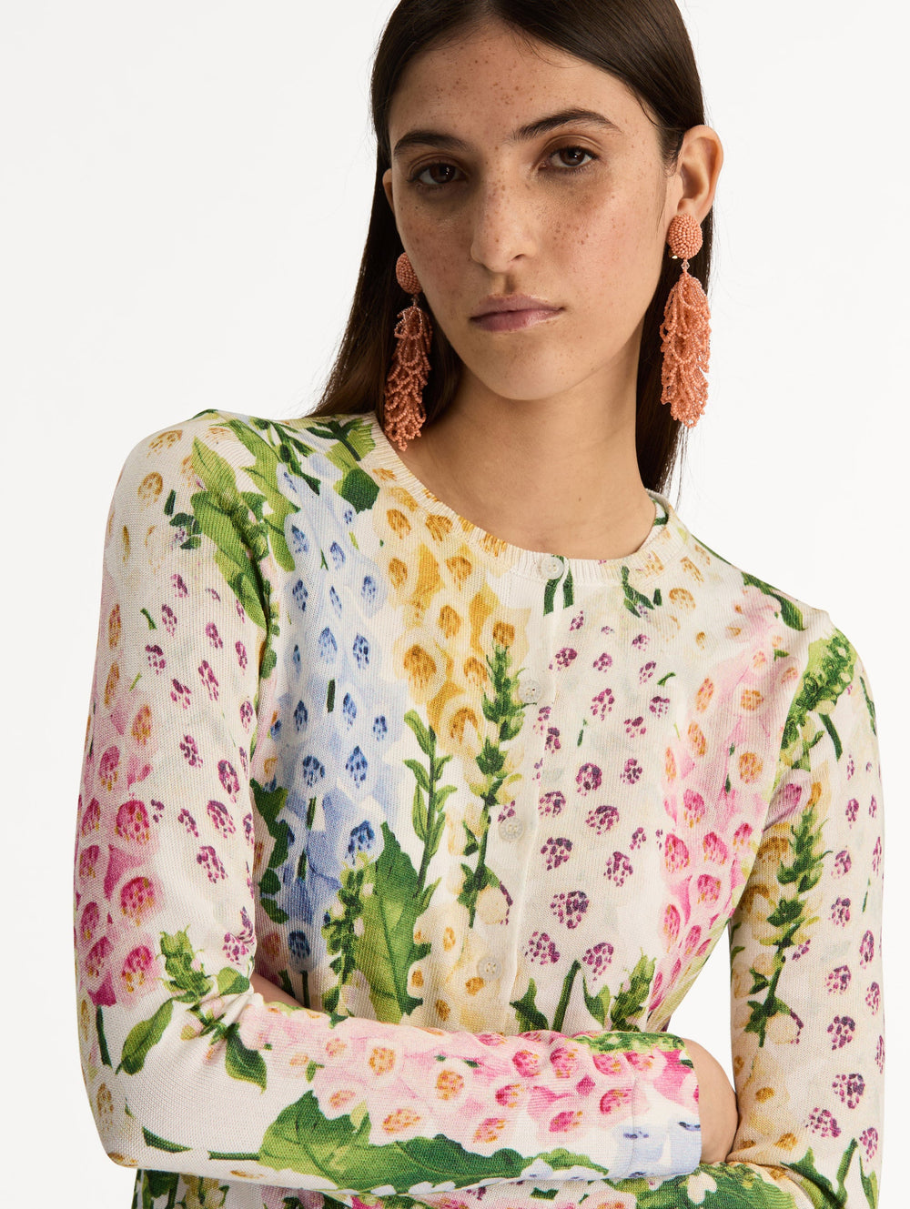 Oscar de la Renta Foxglove Printed Cardigan