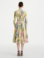 Oscar de la Renta Foxglove Cotton Poplin Tie-Neck Dress