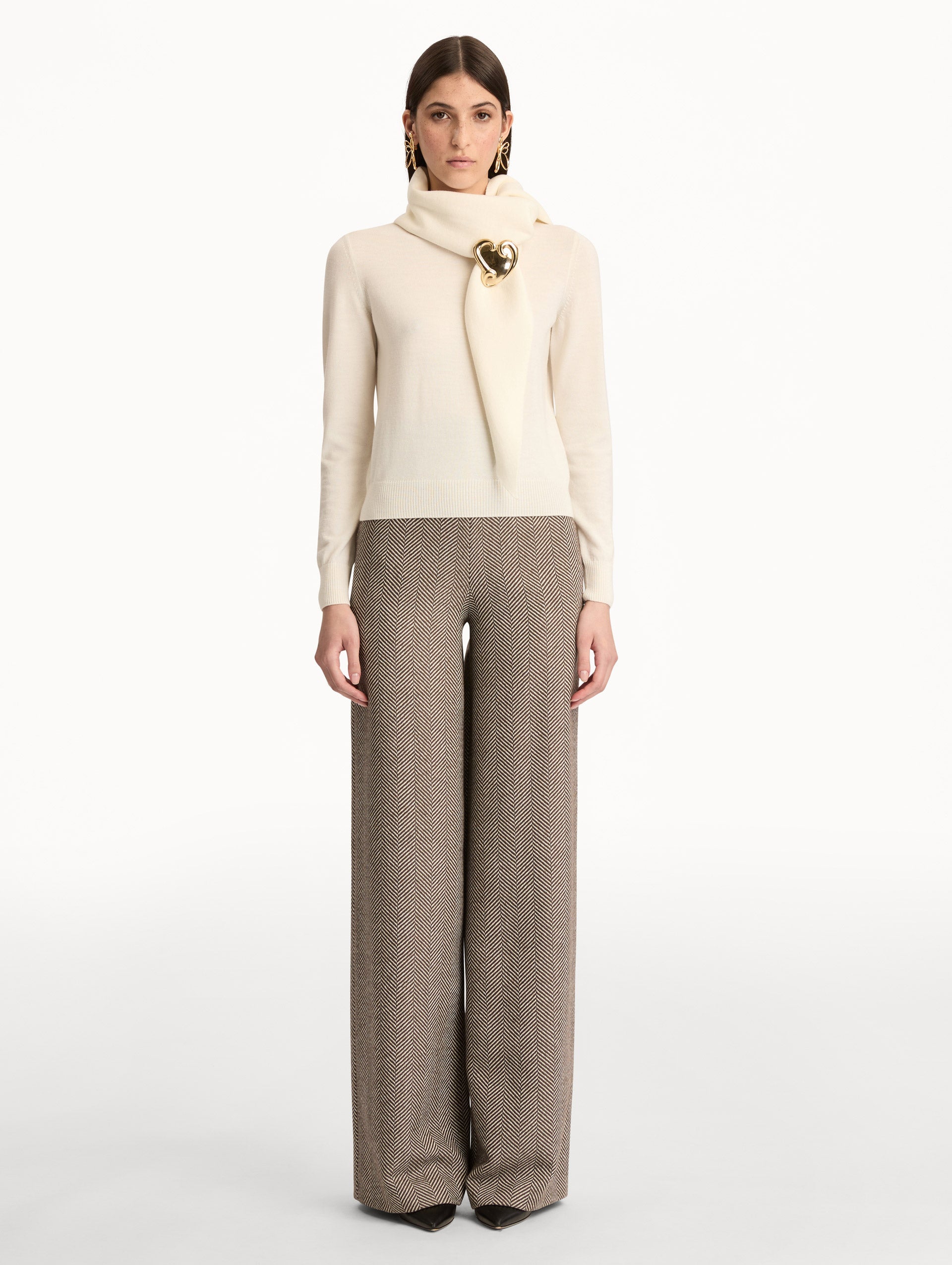 Oscar de la Renta Virgin Wool Pullover with Scarf
