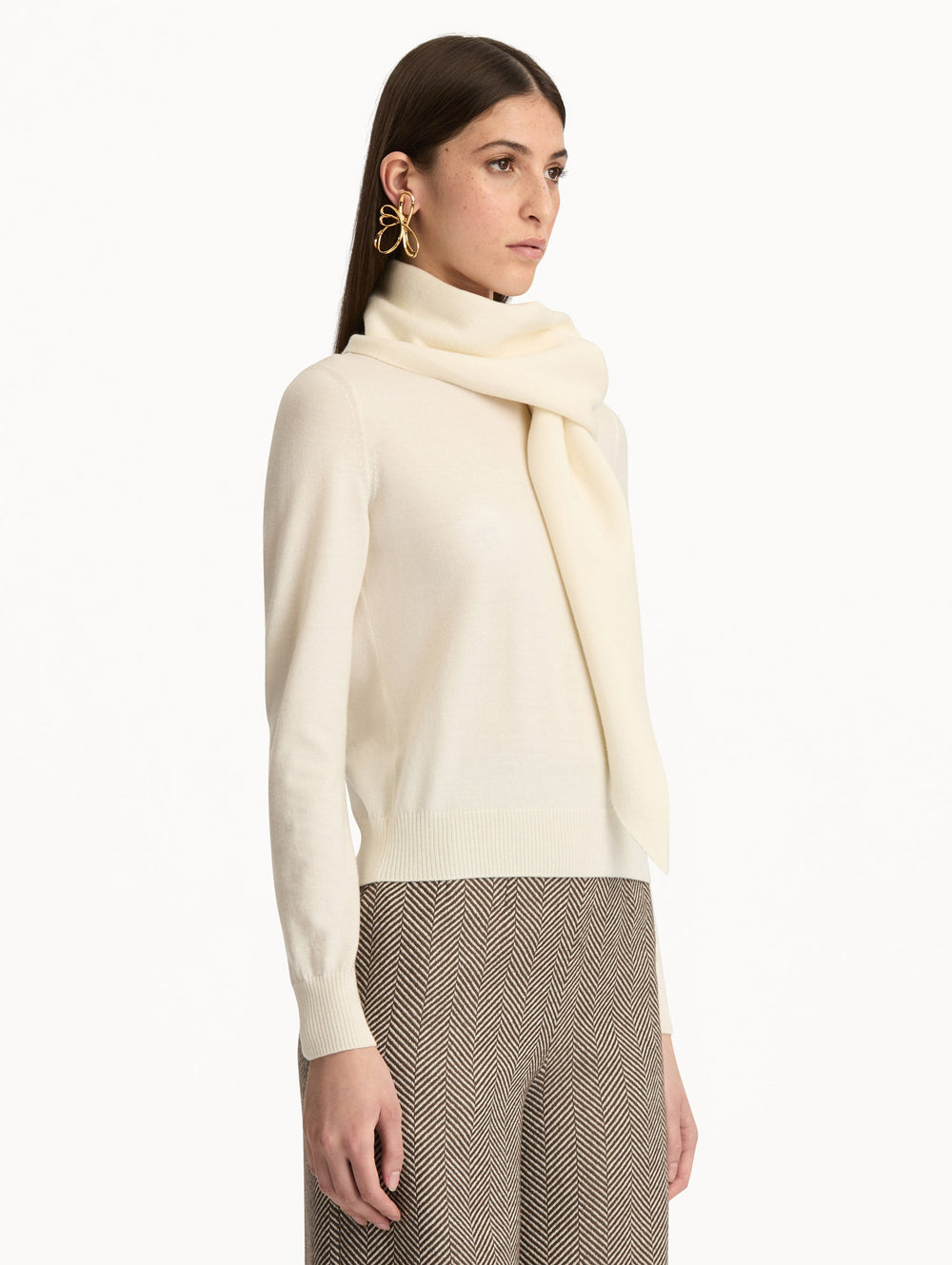 Oscar de la Renta Virgin Wool Pullover with Scarf