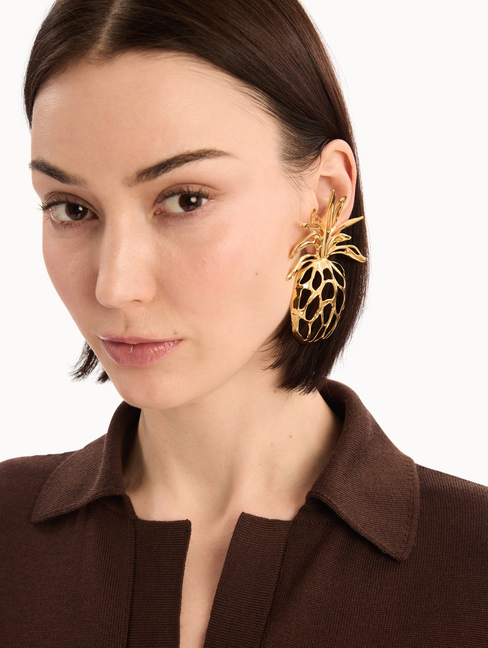 Oscar de la Renta Openwork Pineapple Clip-On Earrings