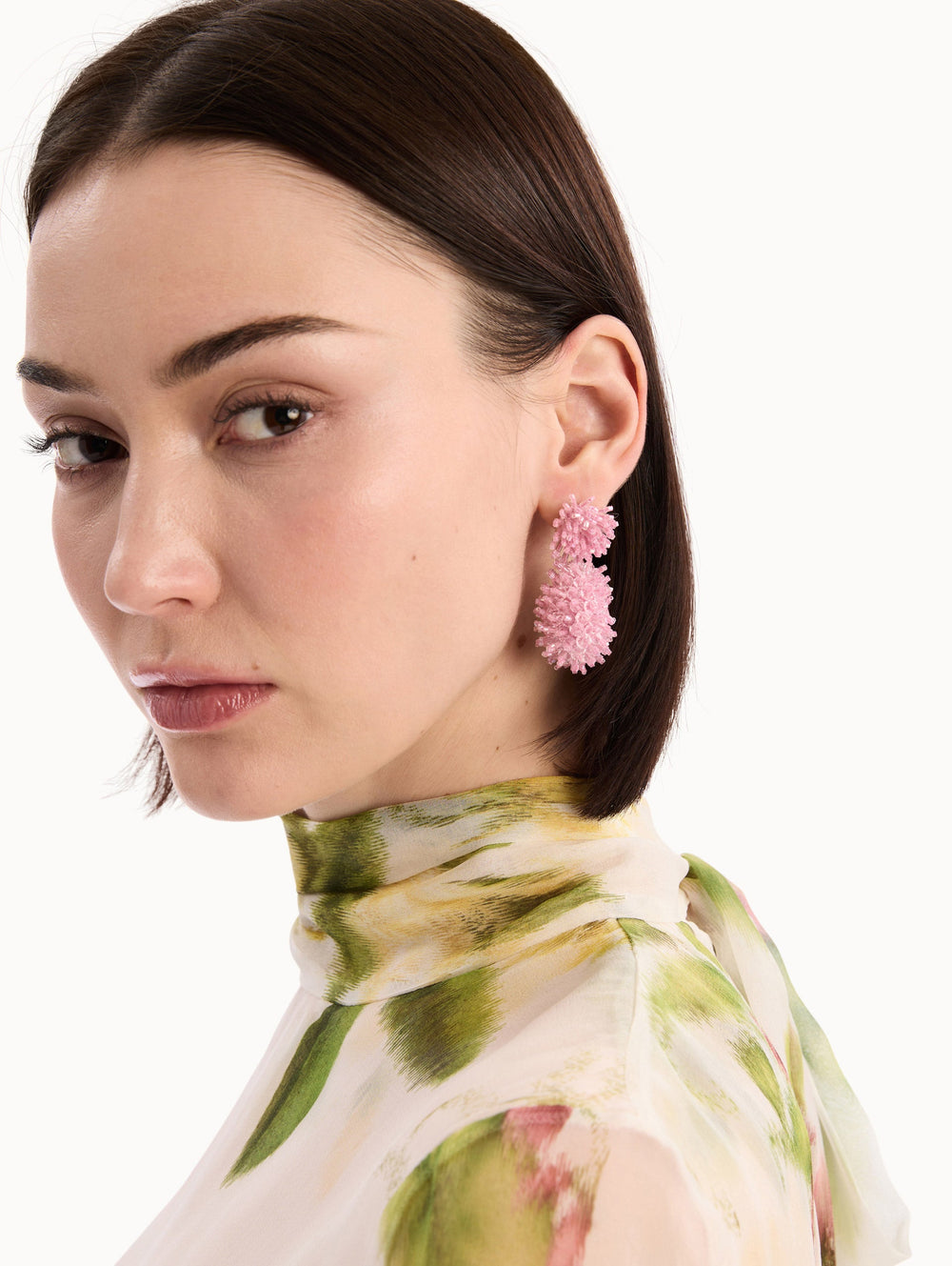 Oscar de la Renta Beaded Cluster Drop Earrings