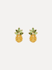 Oscar de la Renta Pineapple Crystal Leaf Clip-On Earrings