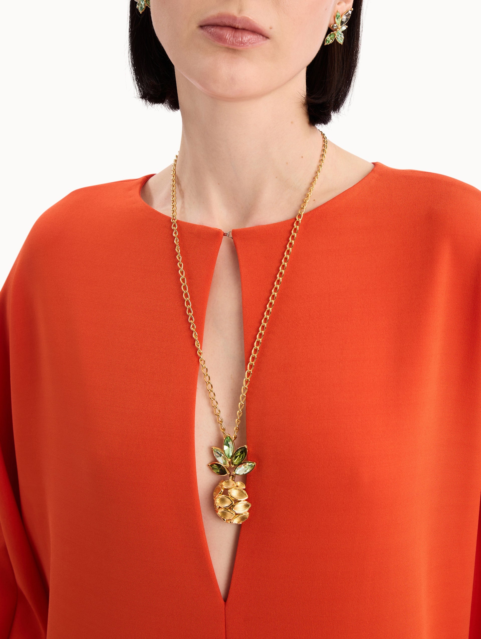 Oscar de la Renta Pineapple Crystal Leaf Pendant Necklace