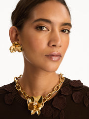Oscar de la Renta Gold Blossom Chain-Link Necklace