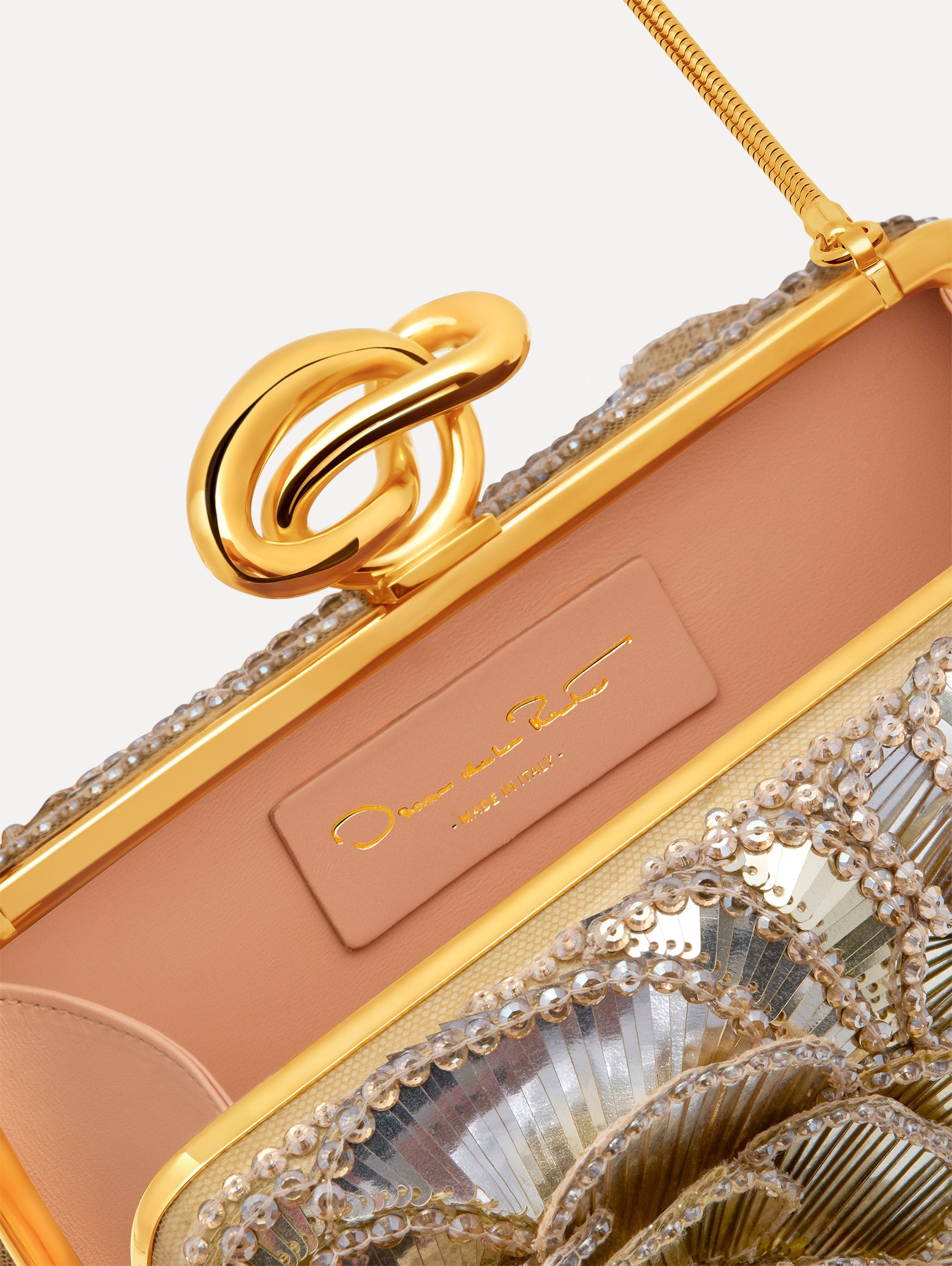 Oscar de la Renta Geometric Sequin Rosette Knot Minaudière
