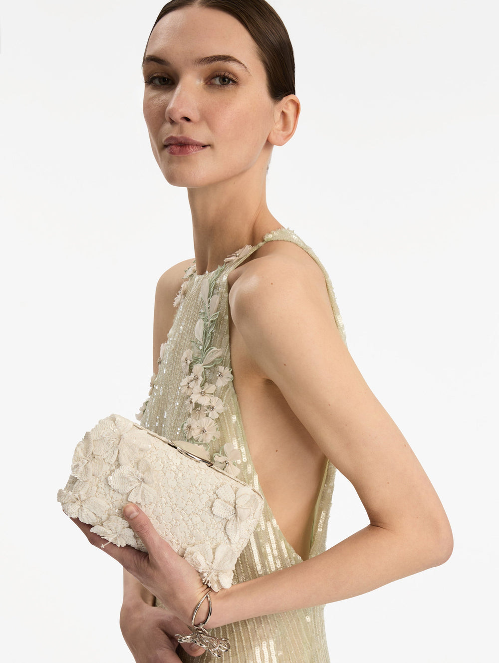 Oscar de la Renta Cherry Blossom Embroidered O Minaudière