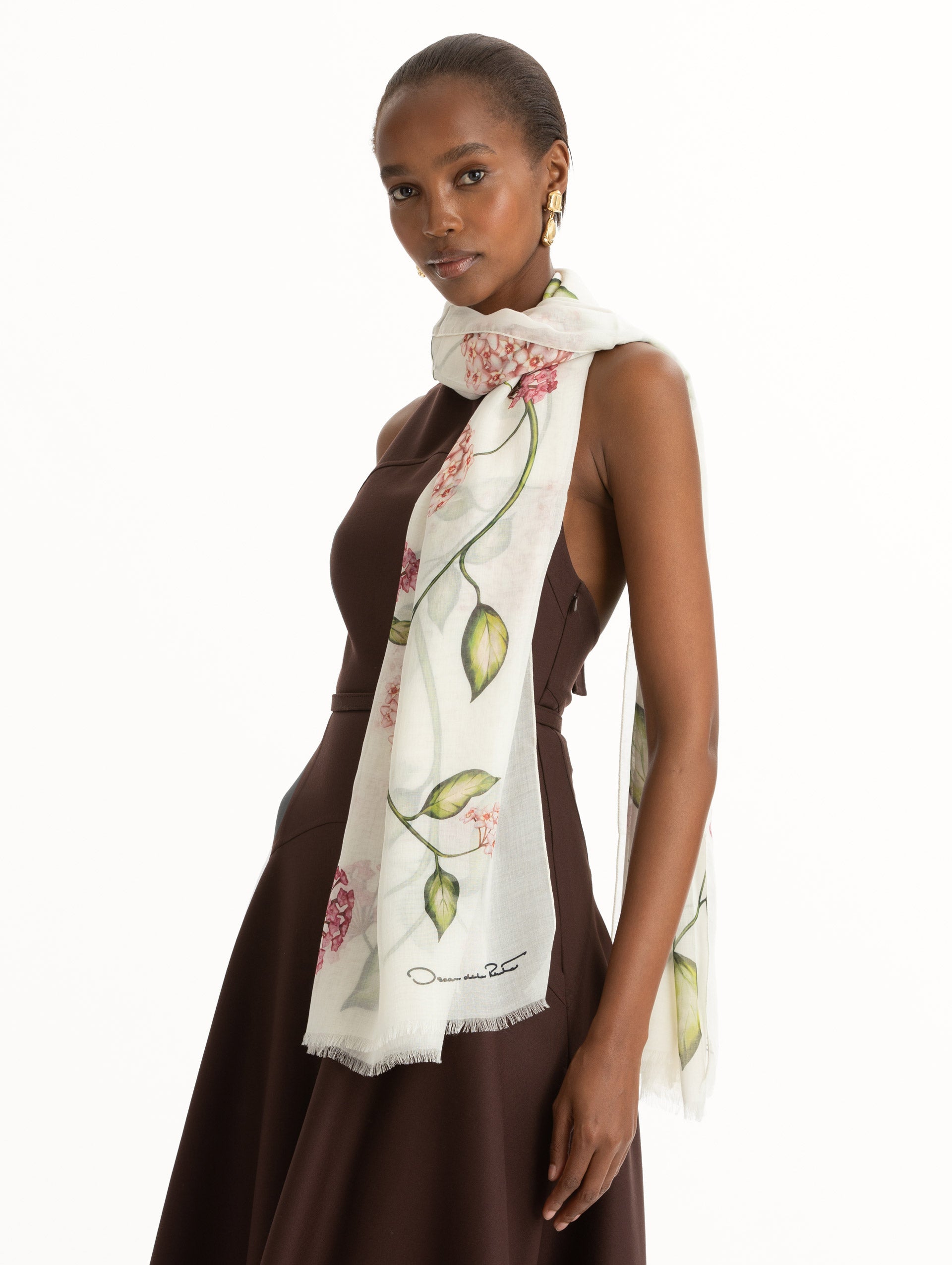Oscar de la Renta Porcelain Flower Modal Cashmere Scarf