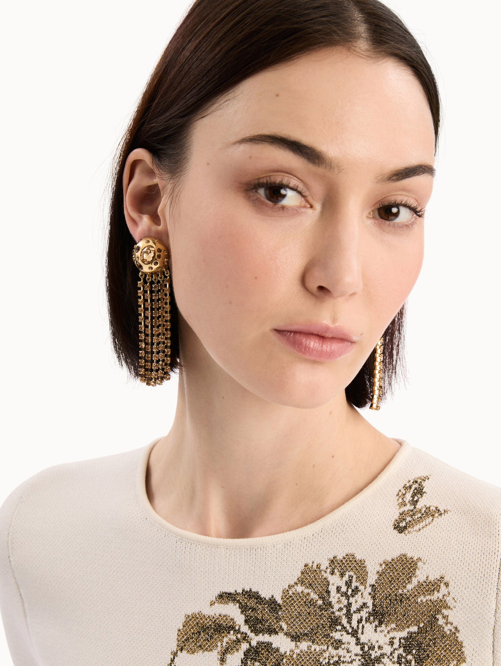 Oscar de la Renta Crystal Fringe Chandelier Earrings