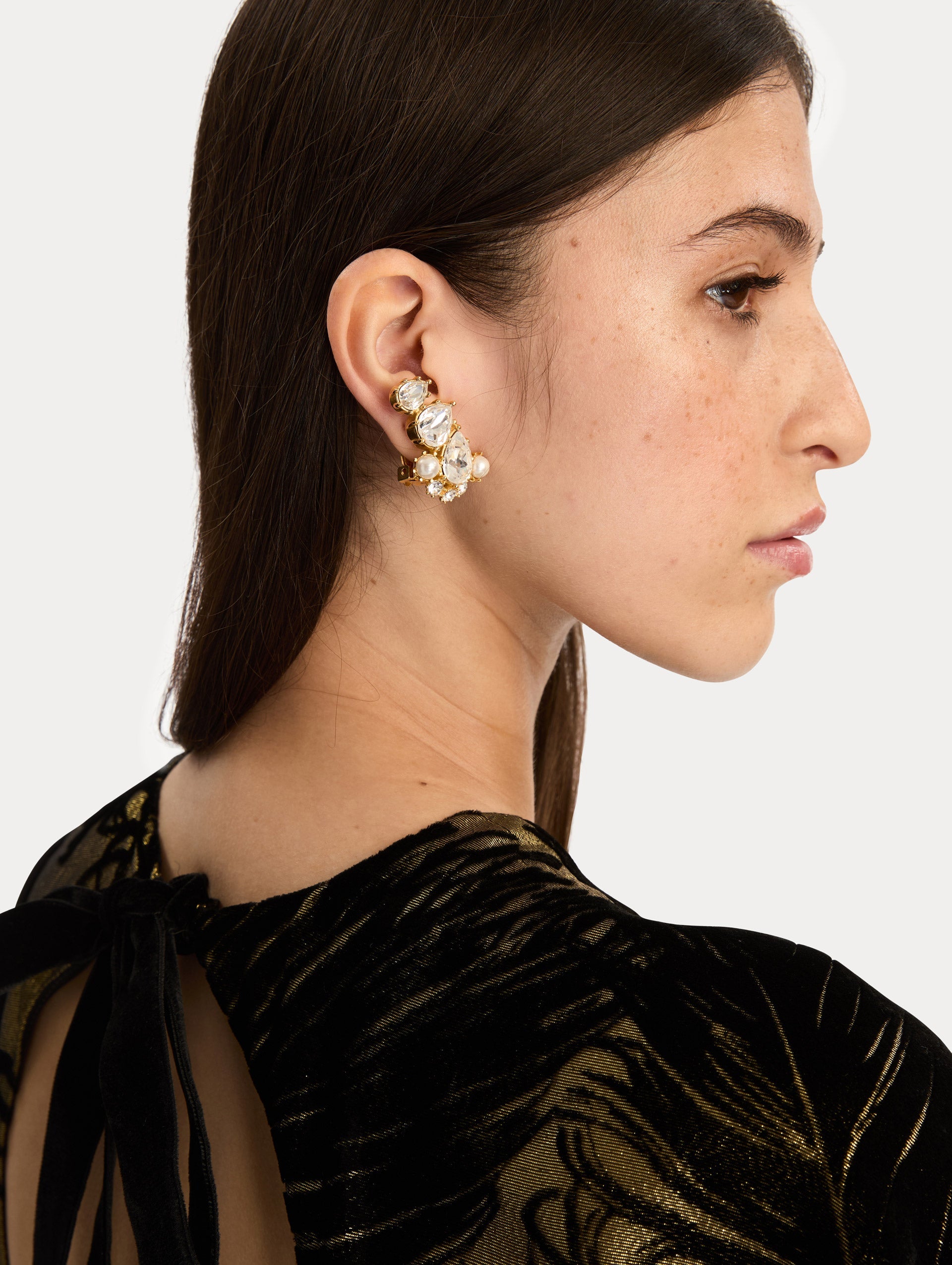 Oscar de la Renta Faceted Crystal Cuff Clip-On Earrings