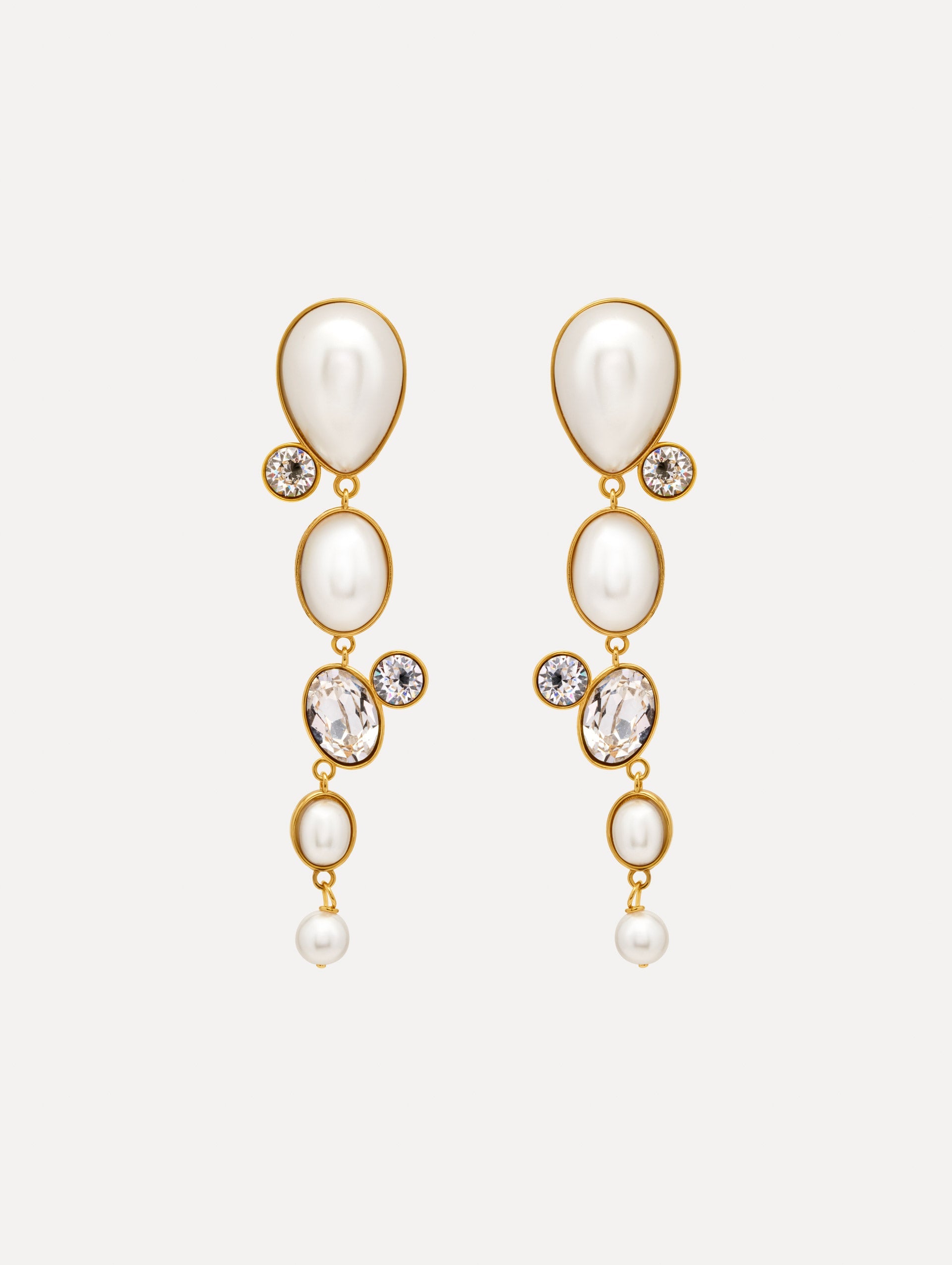Oscar de la Renta Pearls & Rhinestones Drop Clip-On Earrings