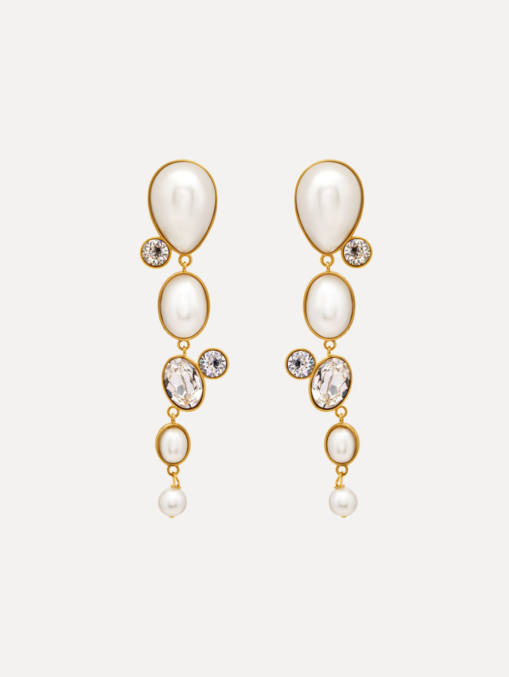 Oscar de la Renta Pearls & Rhinestones Drop Clip-On Earrings