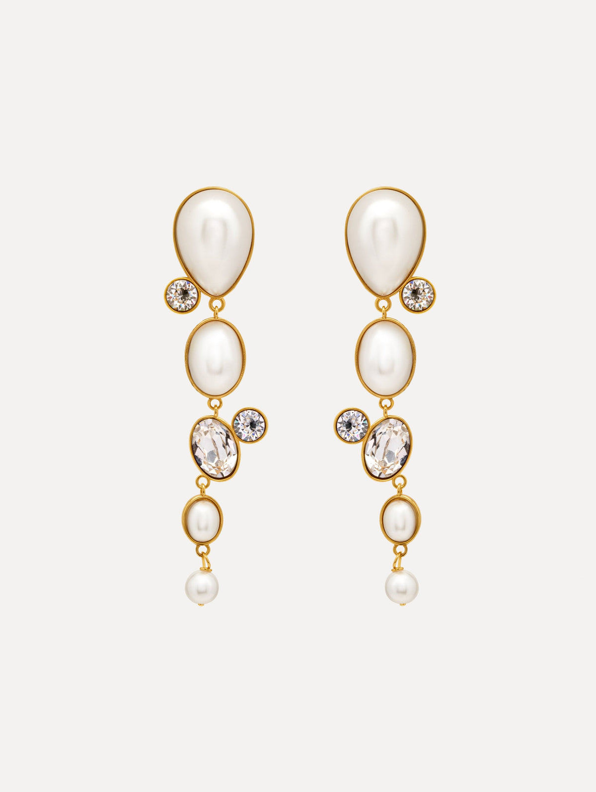 Oscar de la Renta Pearls & Rhinestones Drop Clip-On Earrings