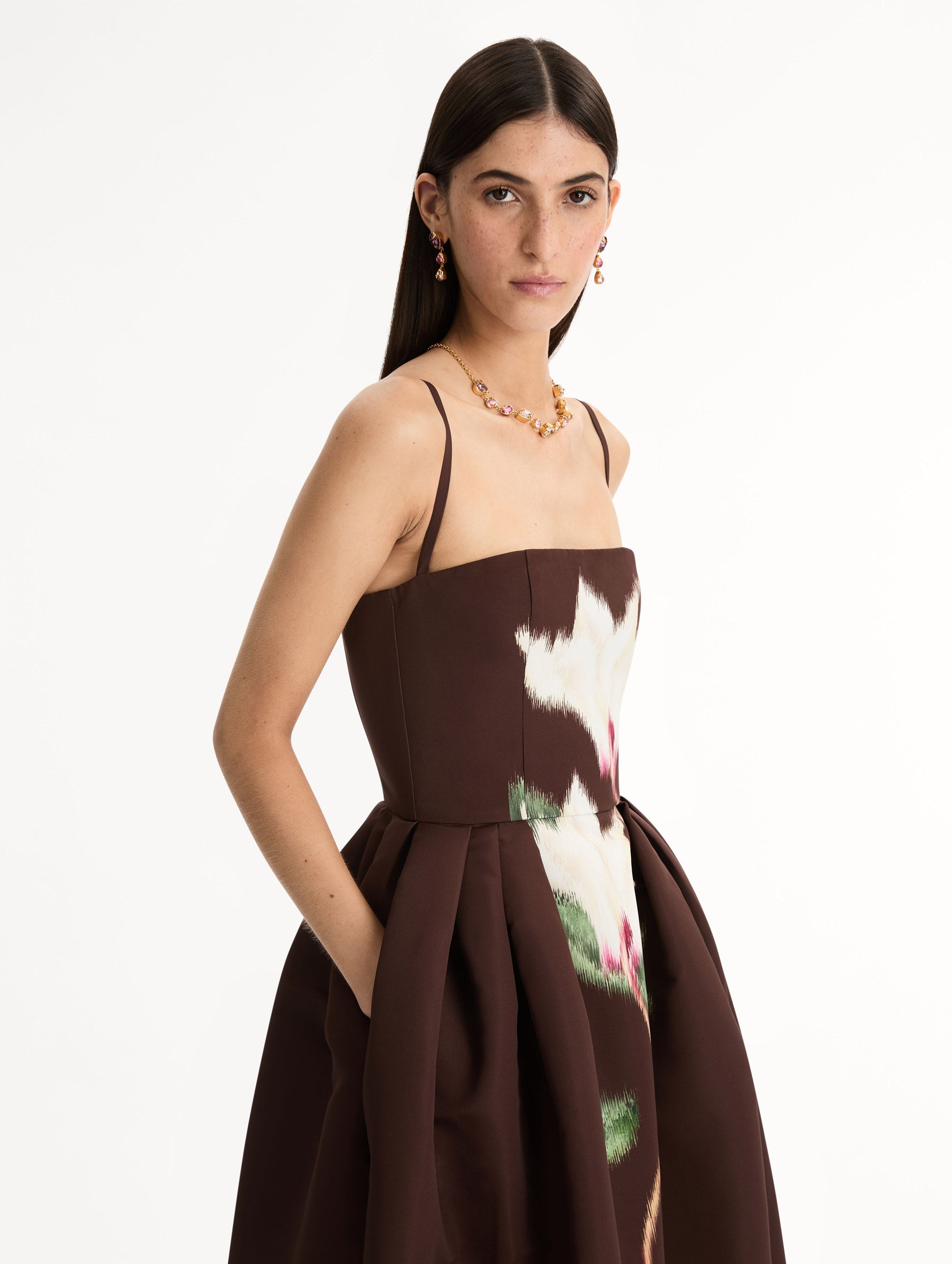 Oscar de la Renta Chiné Cyclamen Faille Cocktail Dress
