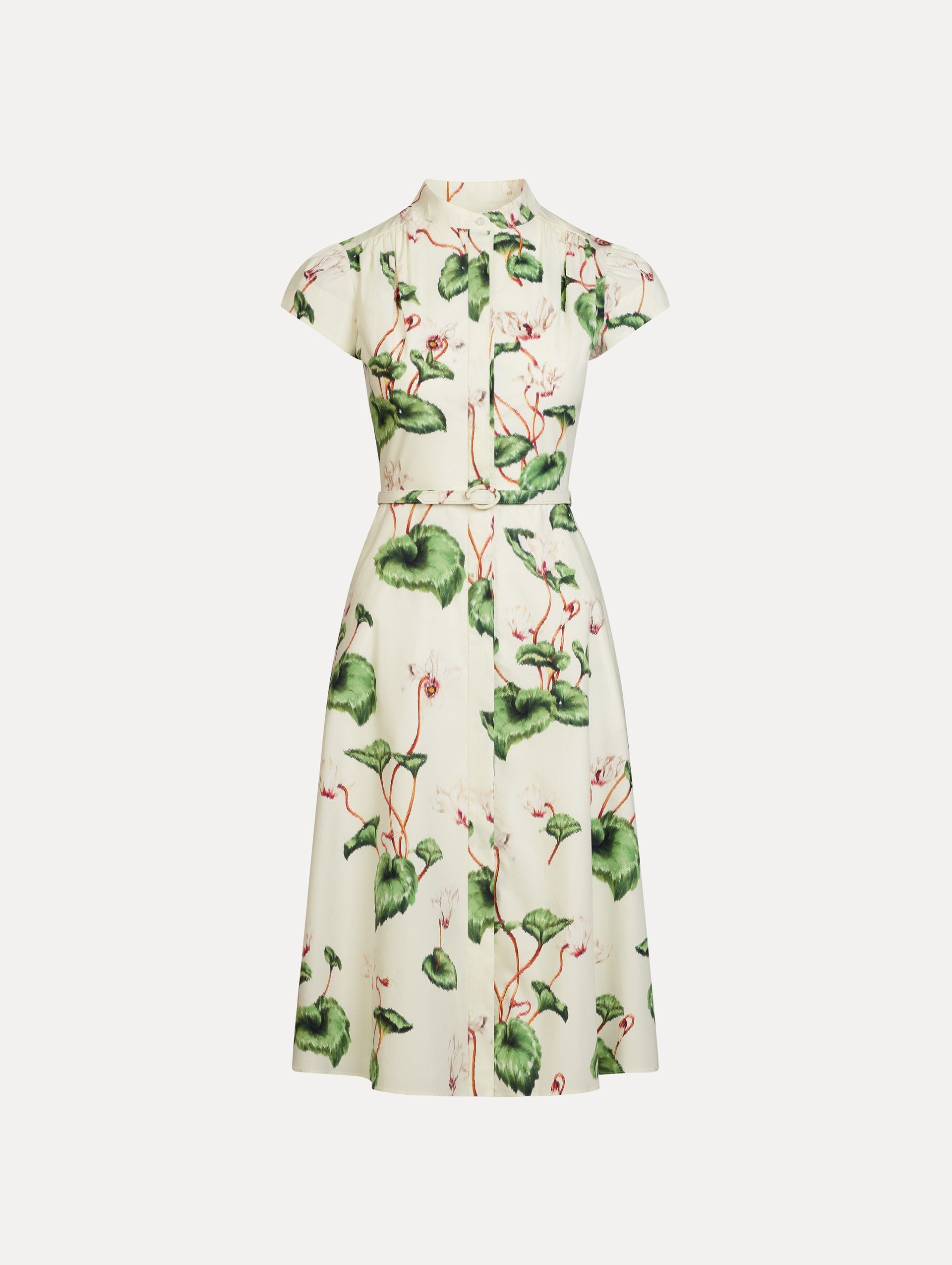 Oscar de la Renta Chiné Cyclamen Cotton Poplin Cap Sleeve Dress