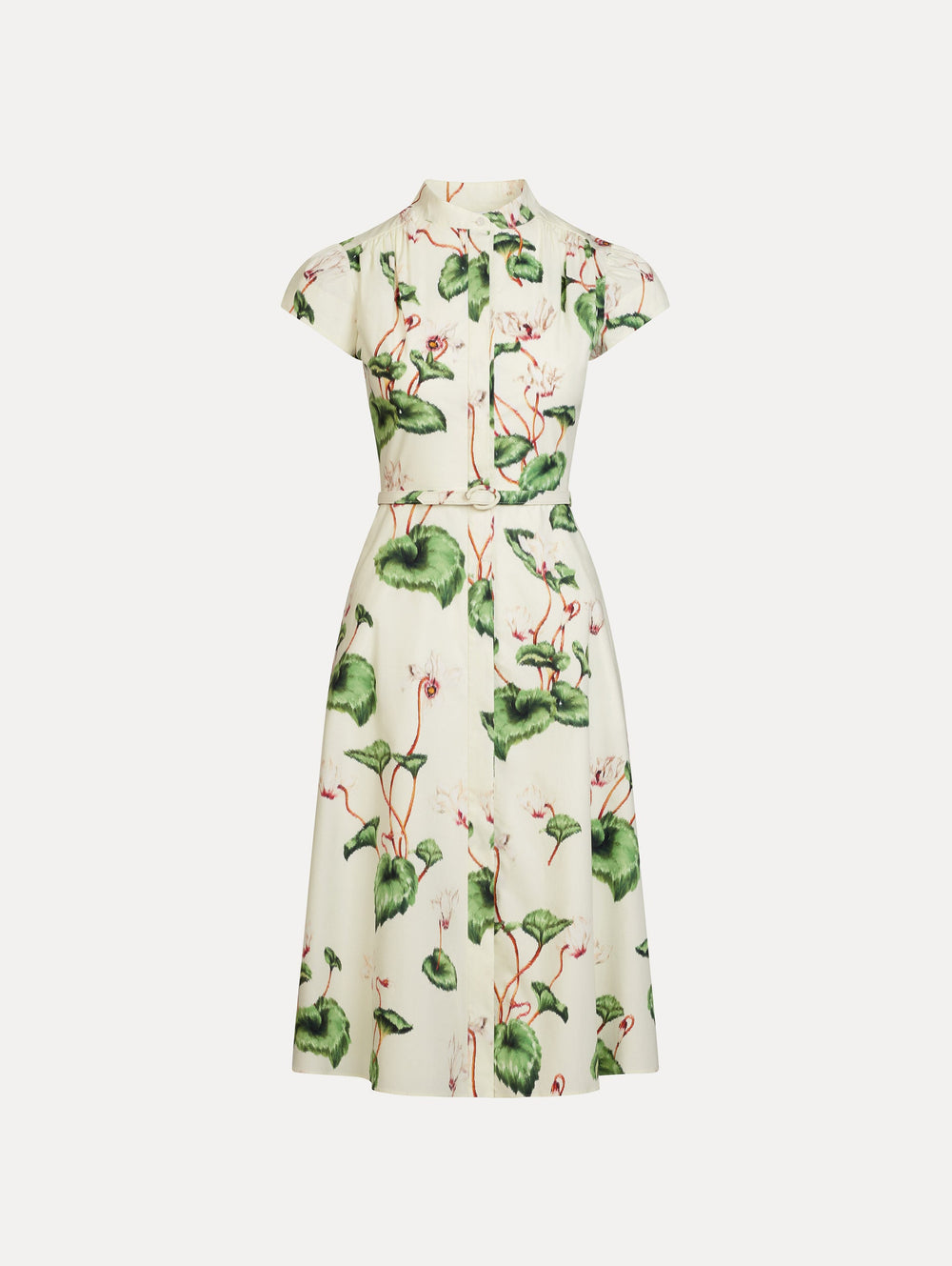 Oscar de la Renta Chiné Cyclamen Cotton Poplin Cap Sleeve Dress