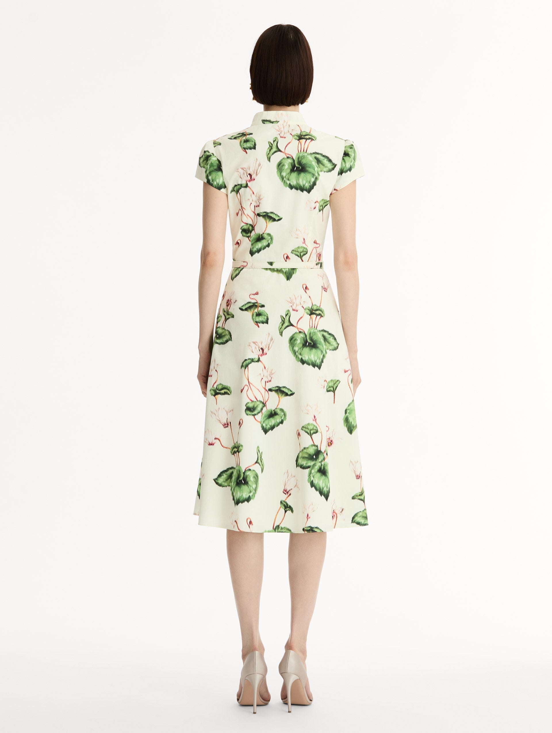 Oscar de la Renta Chiné Cyclamen Cotton Poplin Cap Sleeve Dress
