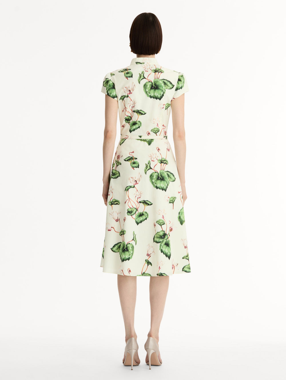 Oscar de la Renta Chiné Cyclamen Cotton Poplin Cap Sleeve Dress