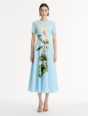 Oscar de la Renta Chiné Cyclamen Cotton Poplin Dress