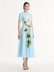 Oscar de la Renta Chiné Cyclamen Cotton Poplin Dress