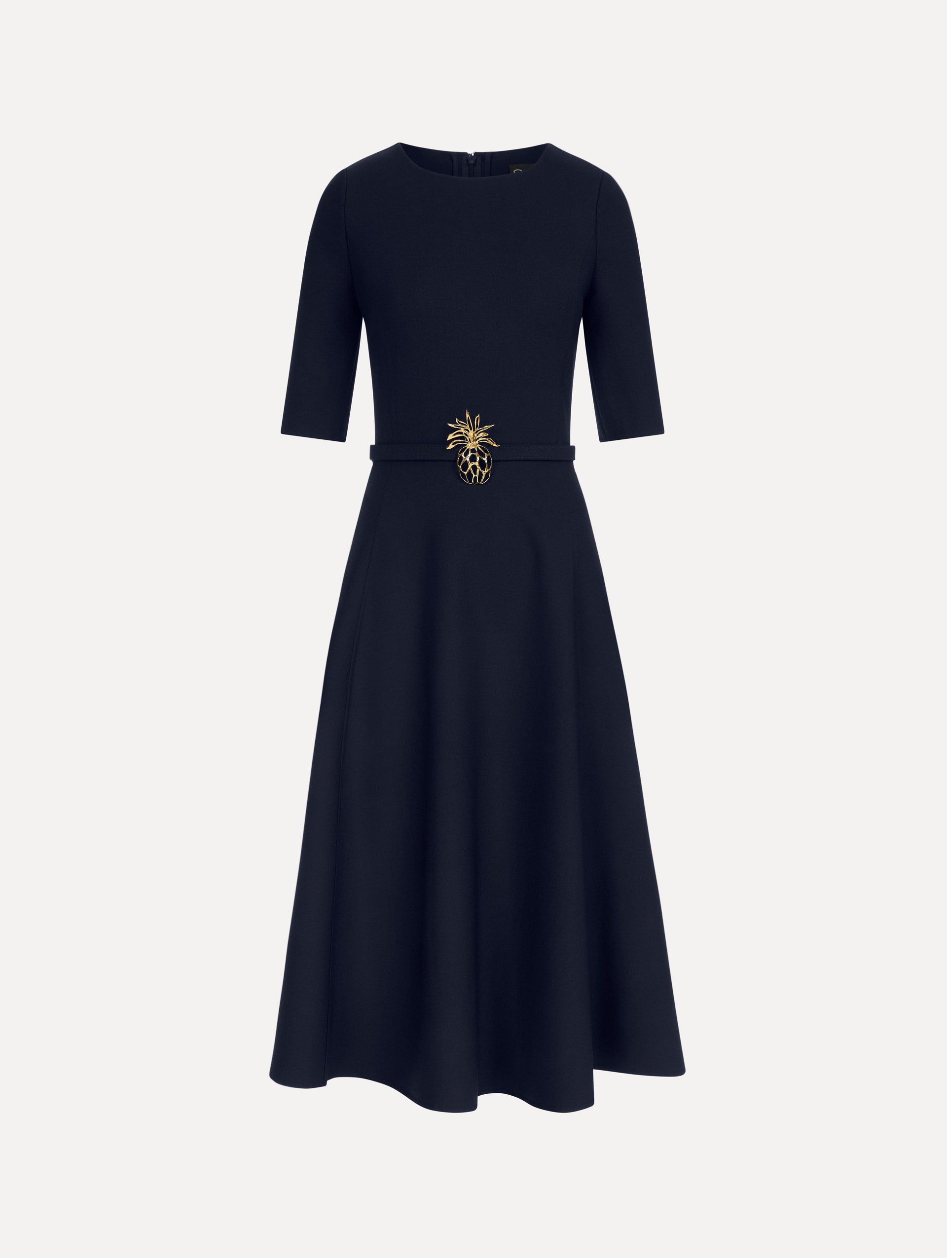Oscar de la Renta Pineapple Belt Wool Dress