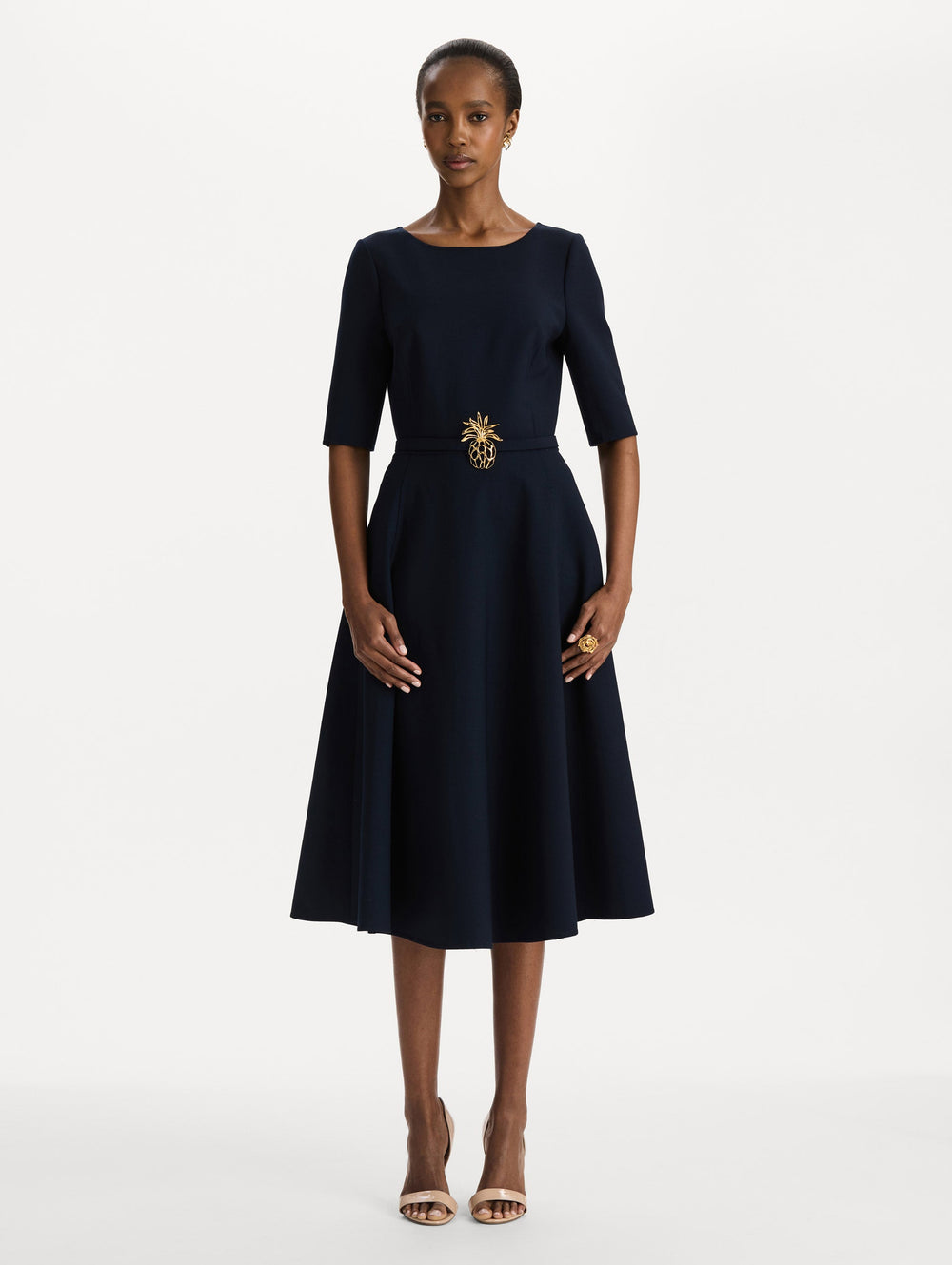 Oscar de la Renta Pineapple Belt Wool Dress