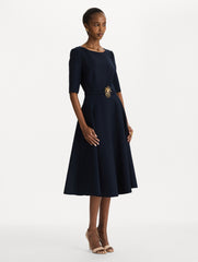 Oscar de la Renta Pineapple Belt Wool Dress