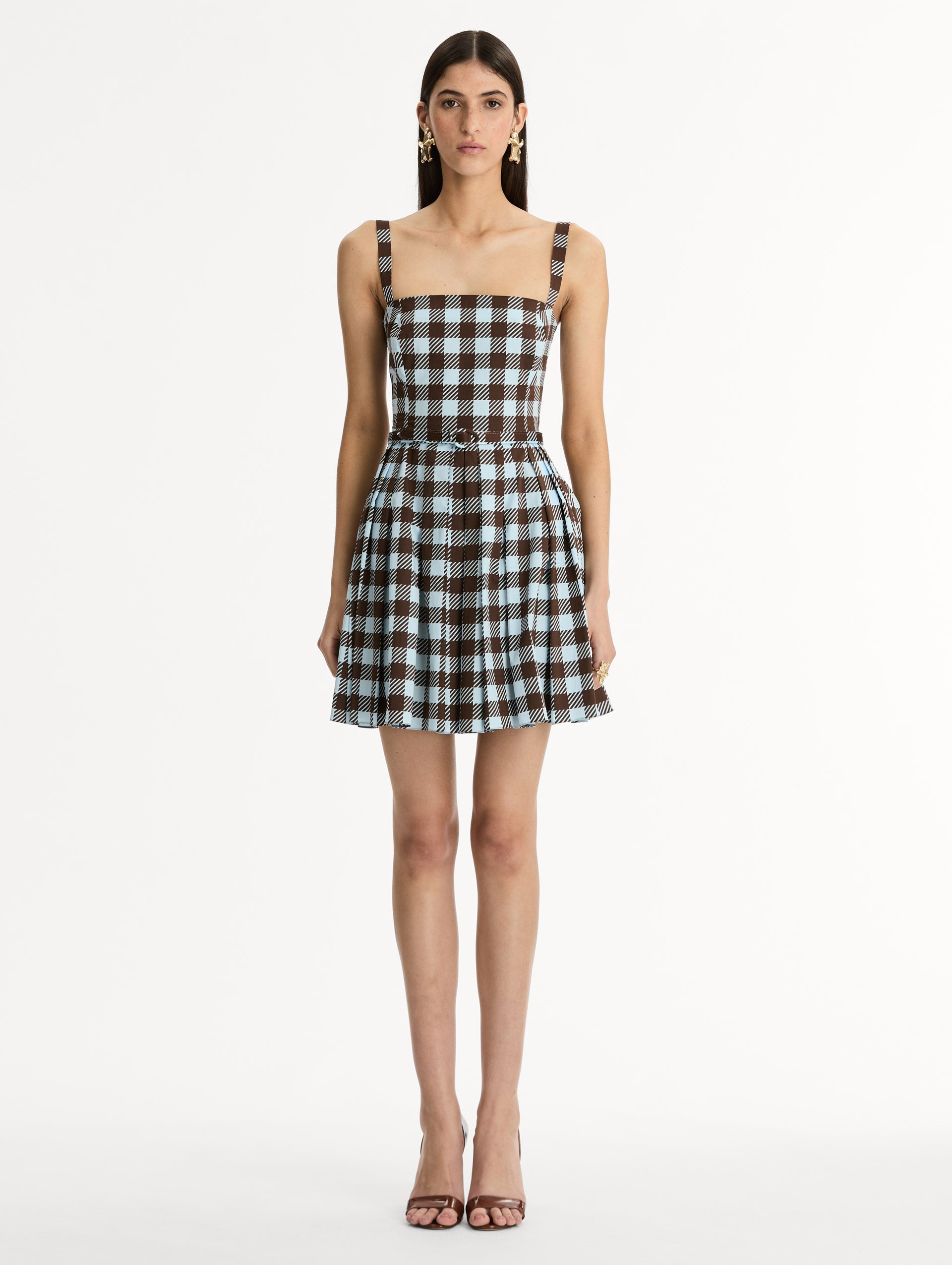 Oscar de la Renta Gingham Cotton Poplin Sleeveless Dress