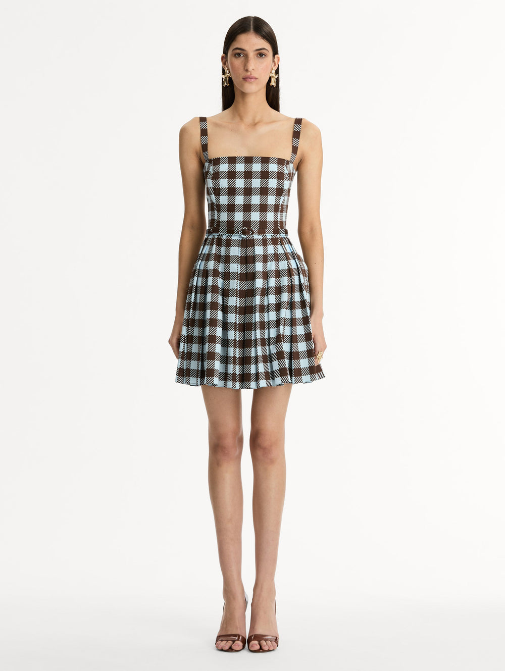 Oscar de la Renta Gingham Cotton Poplin Sleeveless Dress