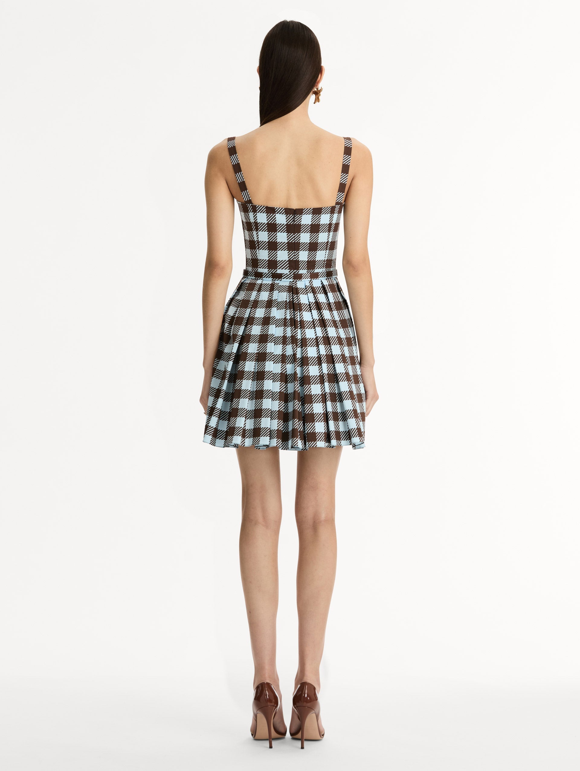Oscar de la Renta Gingham Cotton Poplin Sleeveless Dress