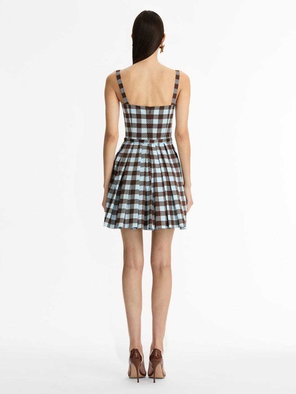 Oscar de la Renta Gingham Cotton Poplin Sleeveless Dress