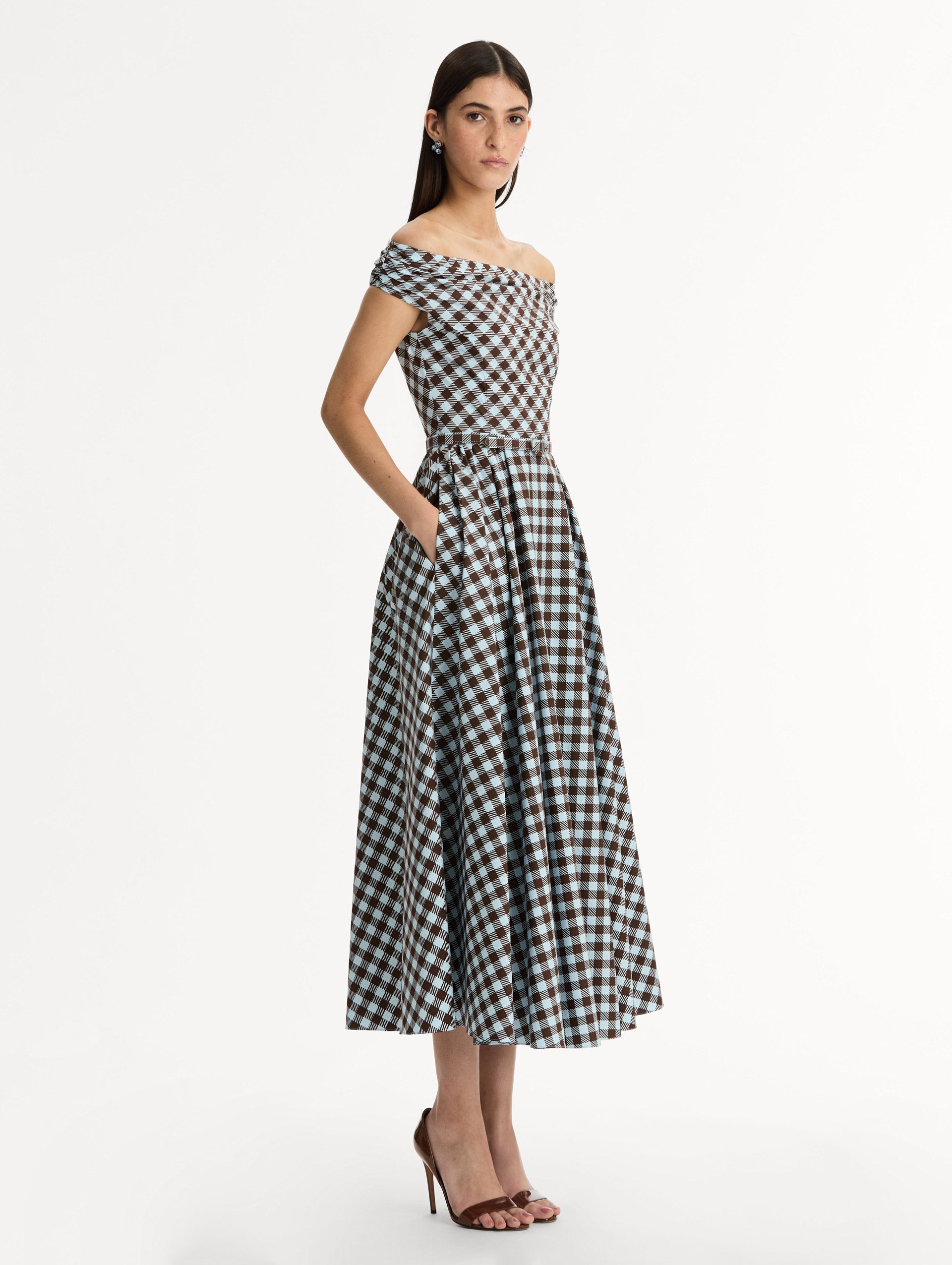 Oscar de la Renta Gingham Cotton Poplin Dress