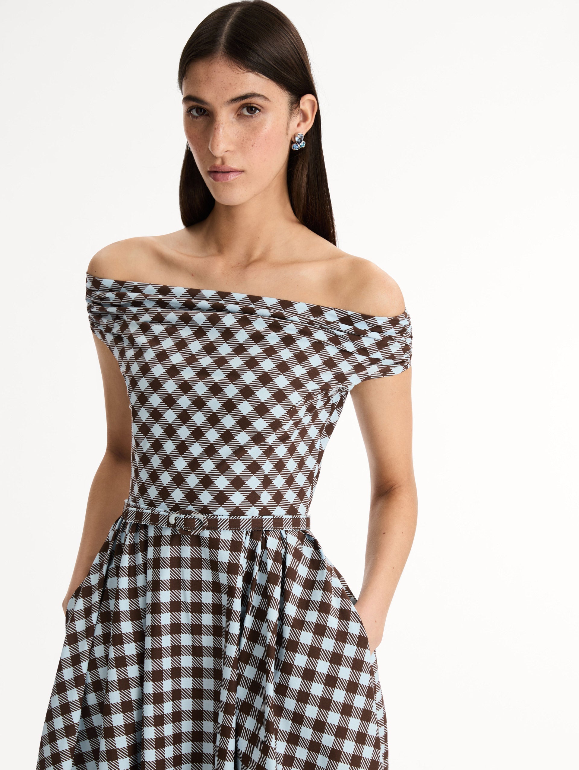 Oscar de la Renta Gingham Cotton Poplin Dress
