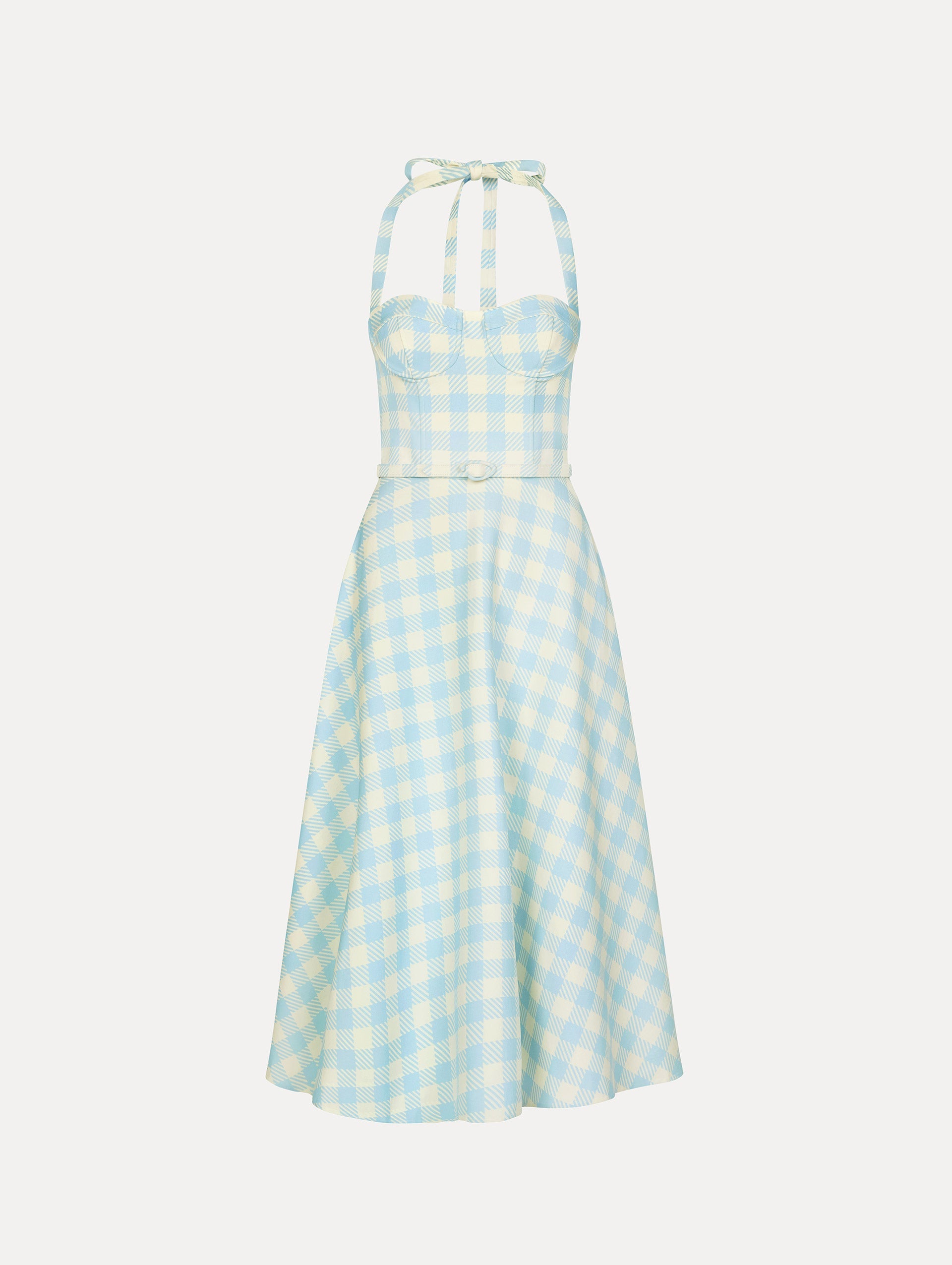 Oscar de la Renta Gingham Bustier Wool-Blend Dress