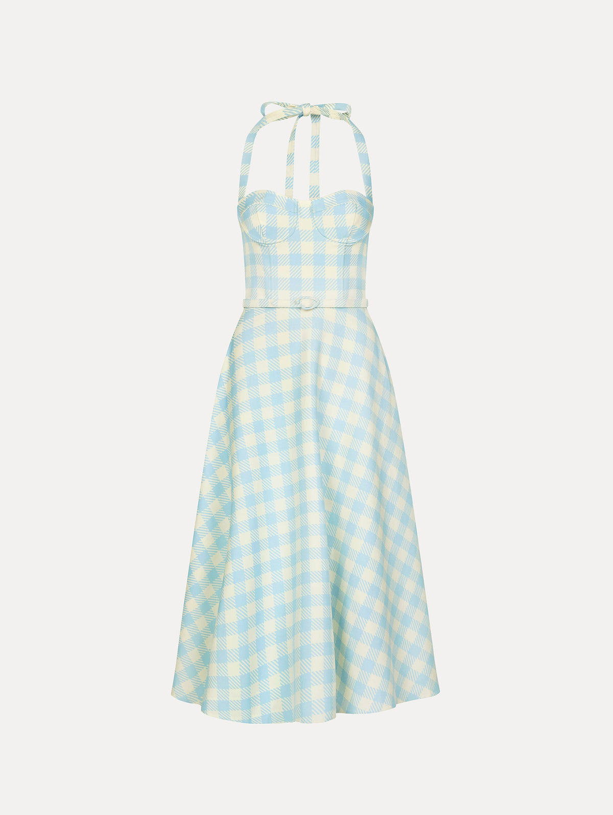 Oscar de la Renta Gingham Bustier Wool-Blend Dress