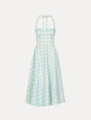 Oscar de la Renta Gingham Bustier Wool-Blend Dress
