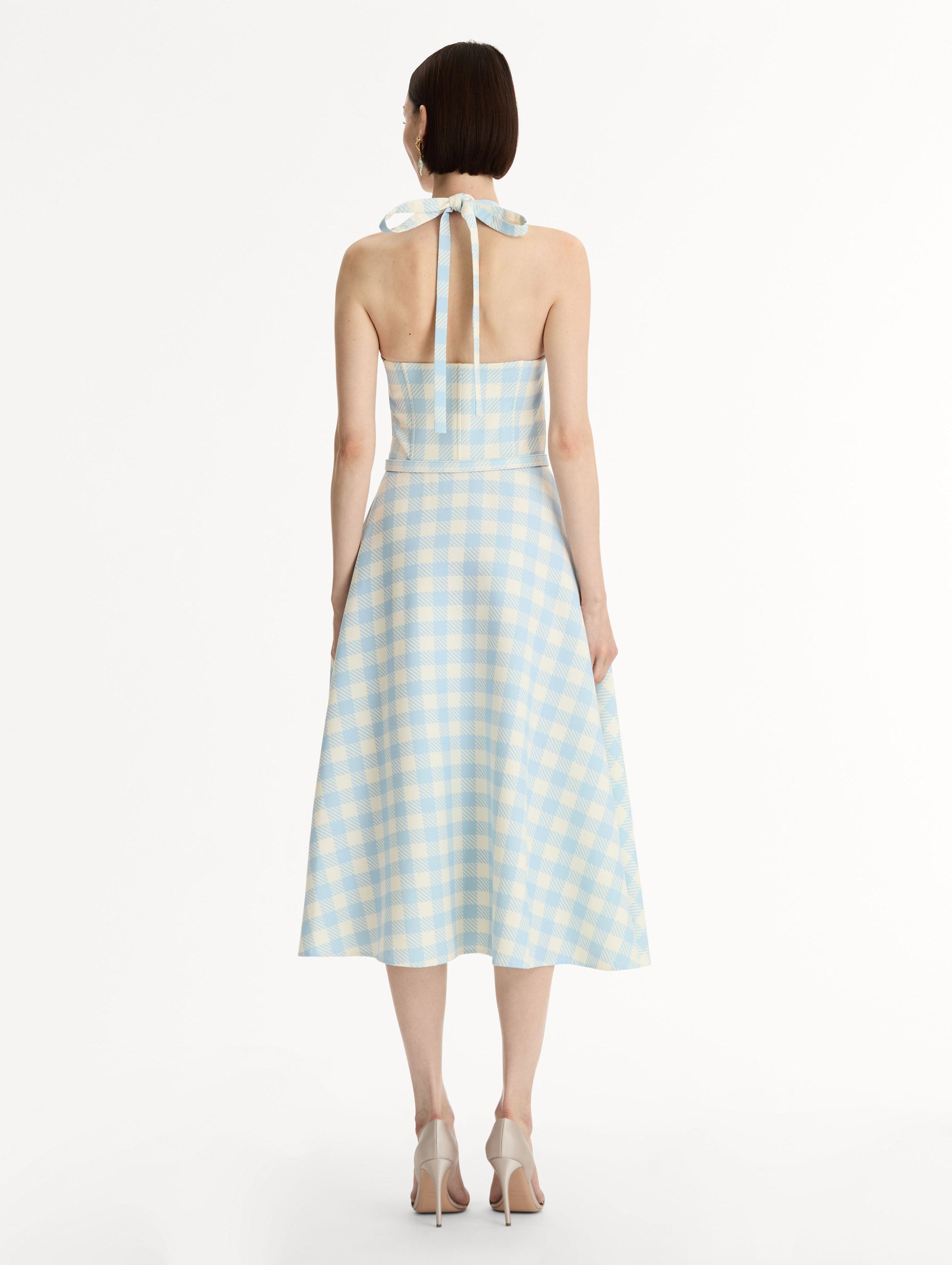 Oscar de la Renta Gingham Bustier Wool-Blend Dress