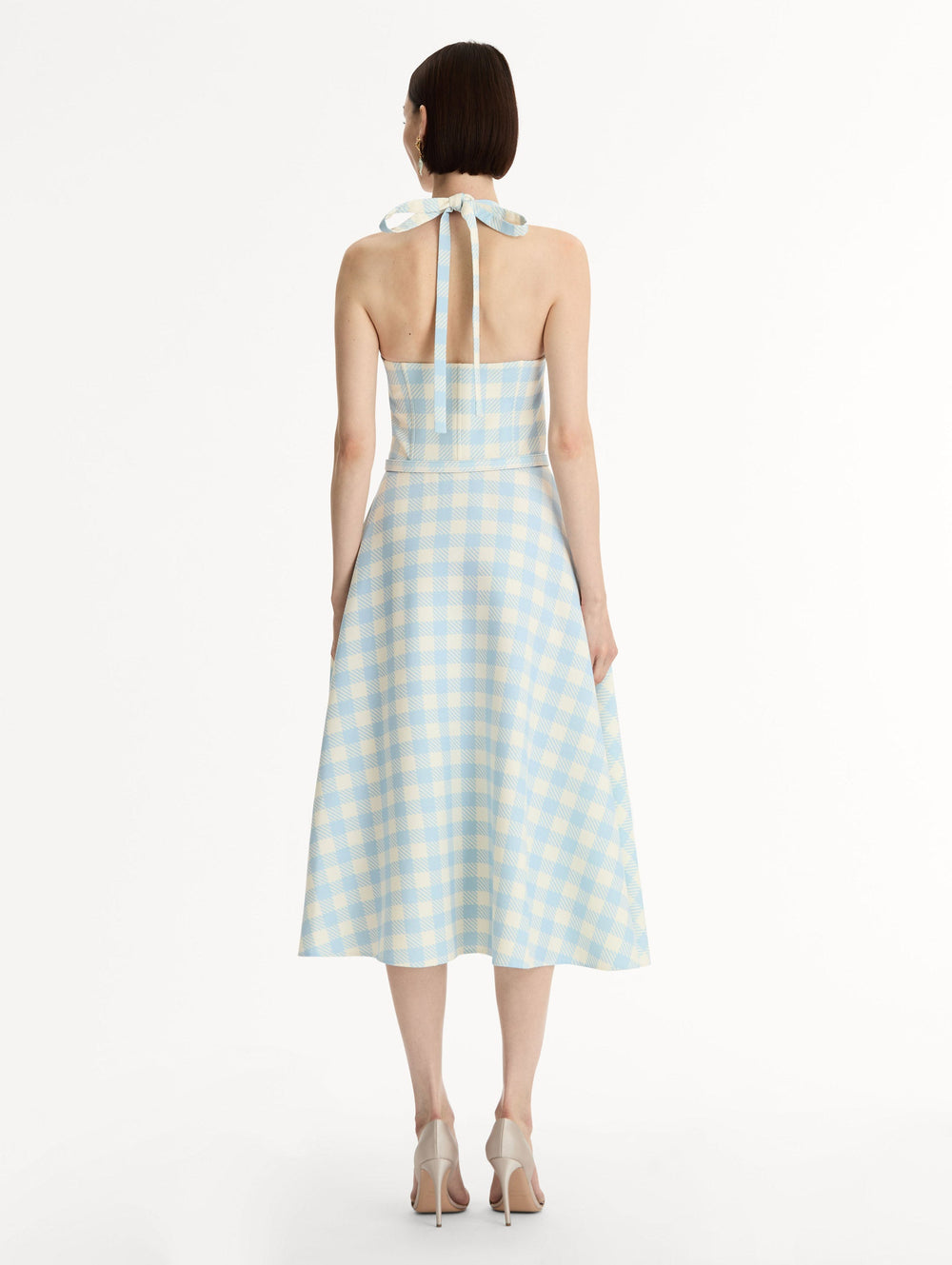 Oscar de la Renta Gingham Bustier Wool-Blend Dress