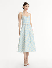 Oscar de la Renta Gingham Bustier Wool-Blend Dress
