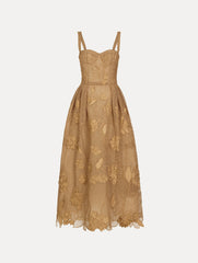 Oscar de la Renta Porcelain Flower Guipure Lattice Cocktail Dress