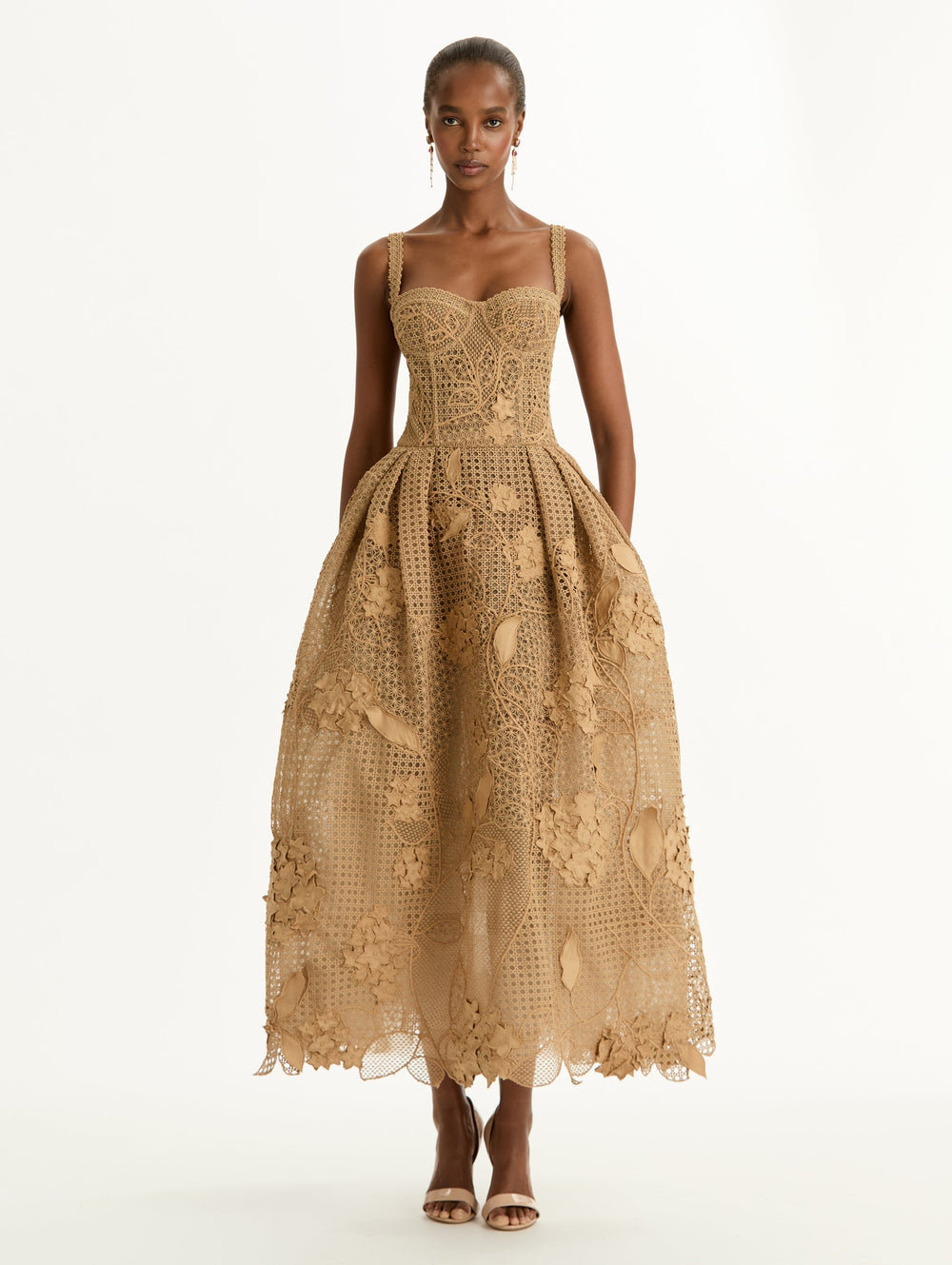 Oscar de la Renta Porcelain Flower Guipure Lattice Cocktail Dress