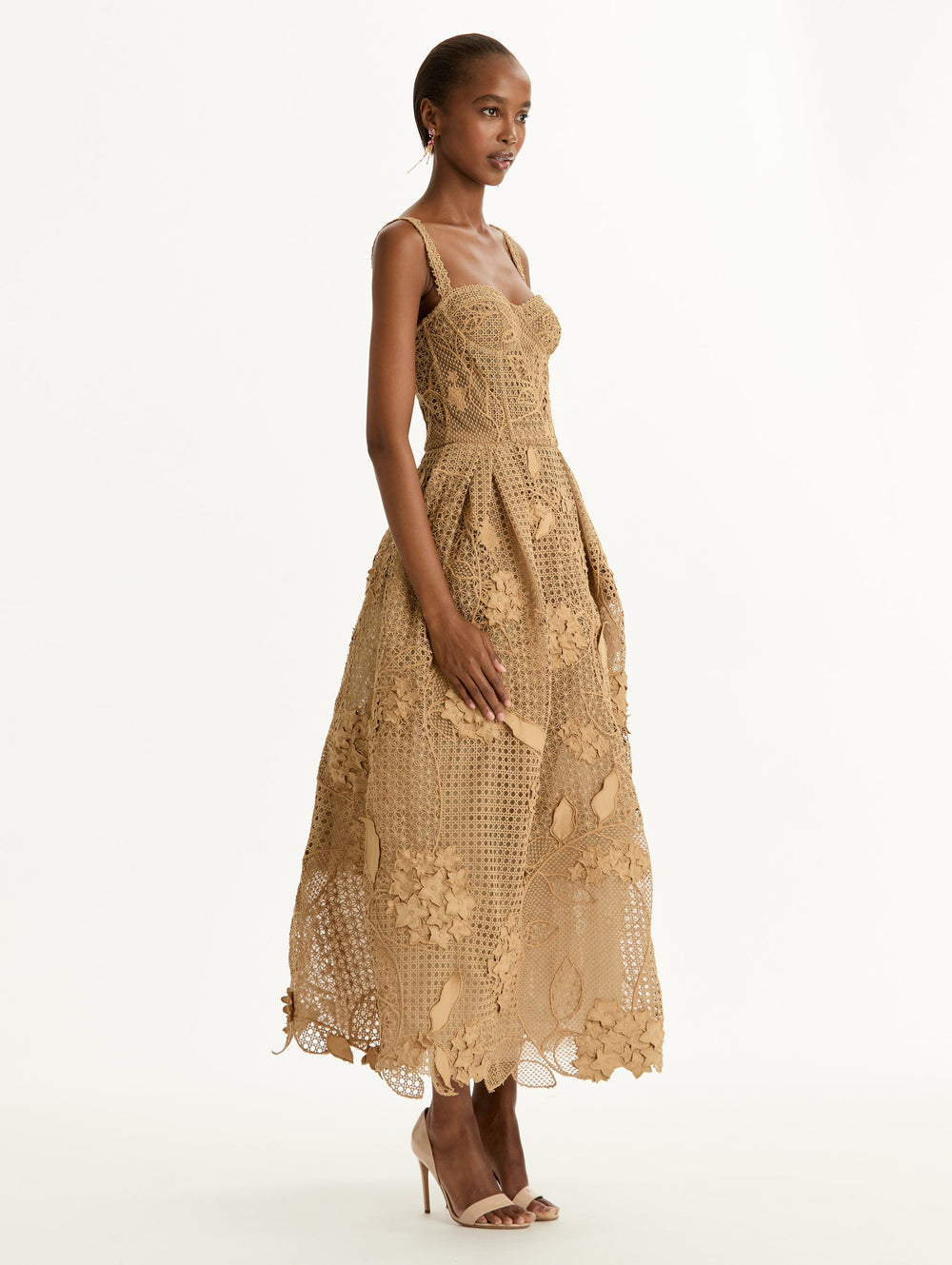 Oscar de la Renta Porcelain Flower Guipure Lattice Cocktail Dress