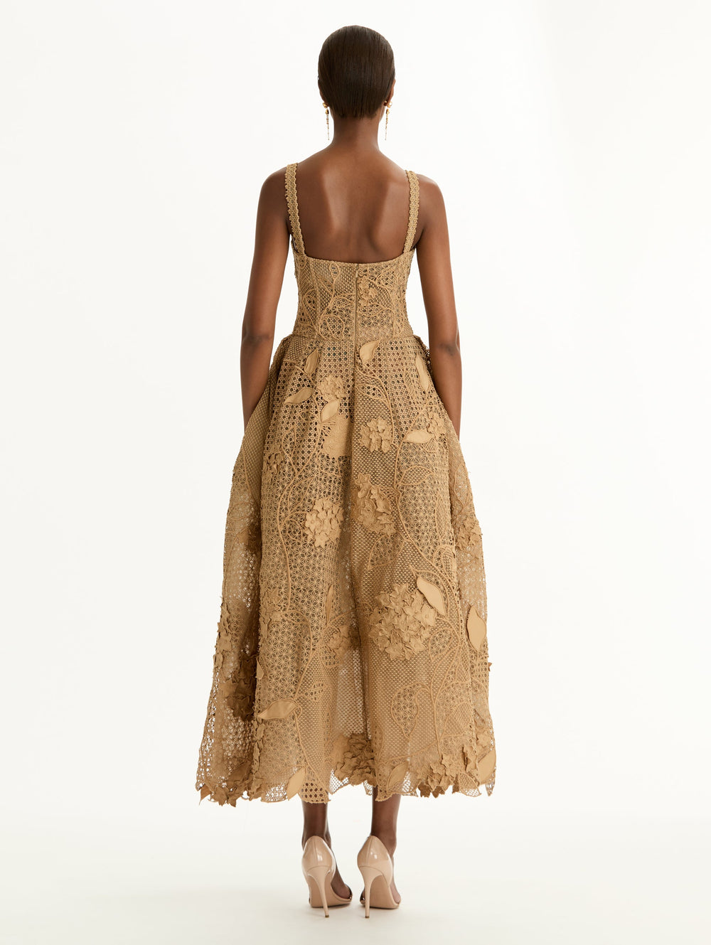 Oscar de la Renta Porcelain Flower Guipure Lattice Cocktail Dress